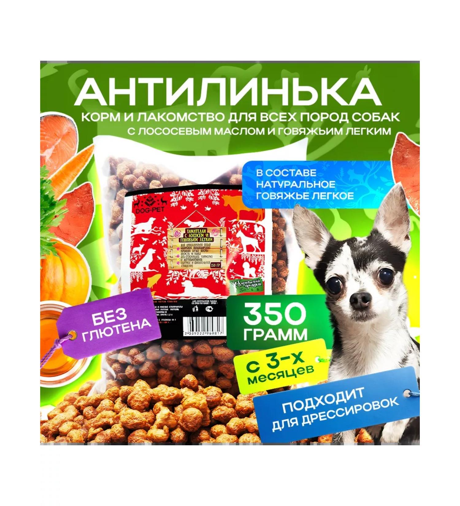 DogPet Feed and a treat for dogs with lung beef and salmon 350 g - Buy Online on GoSupps.com