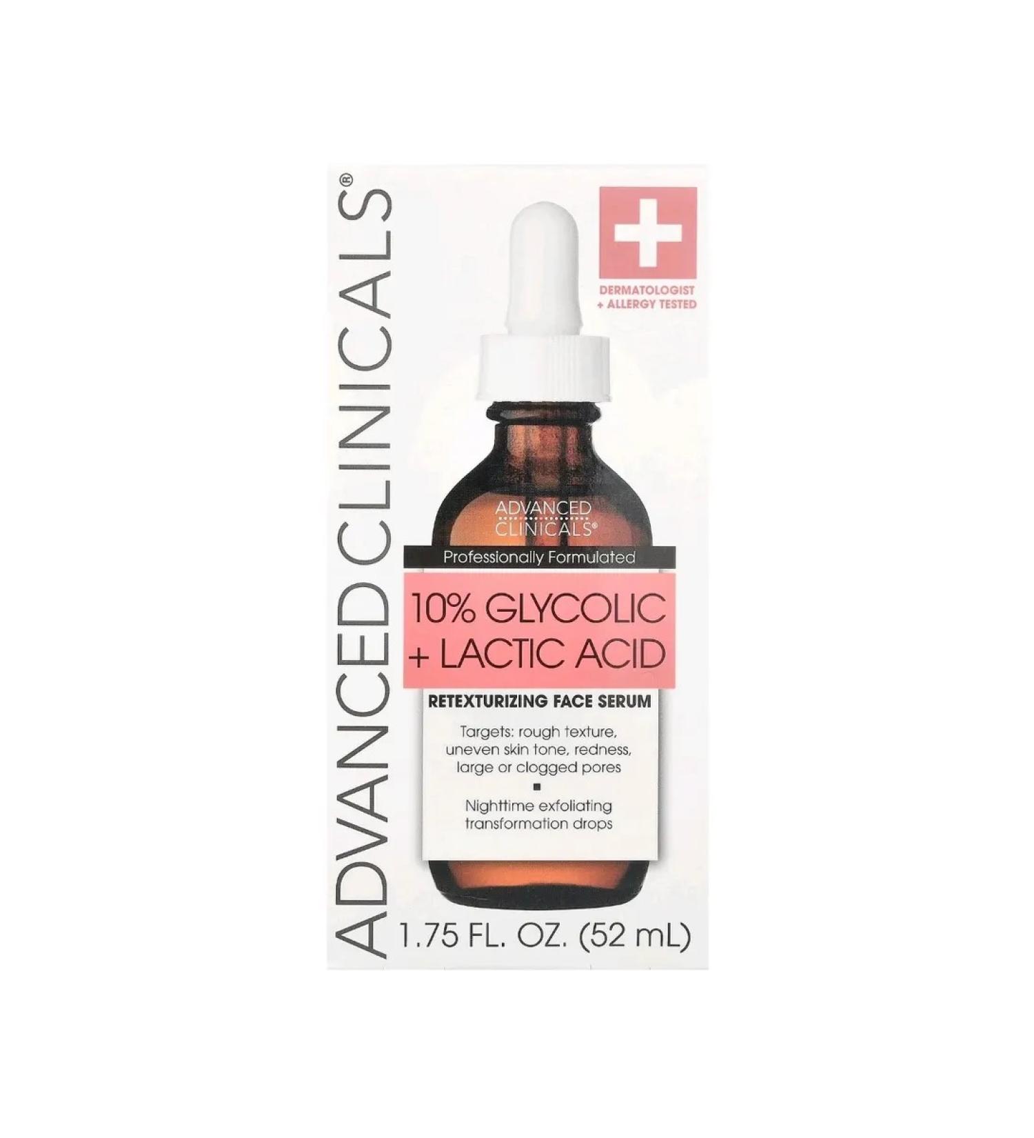 Advanced Clinicals Serum 10% glycolic with lactic acid 52 ml - Buy Online on GoSupps.com