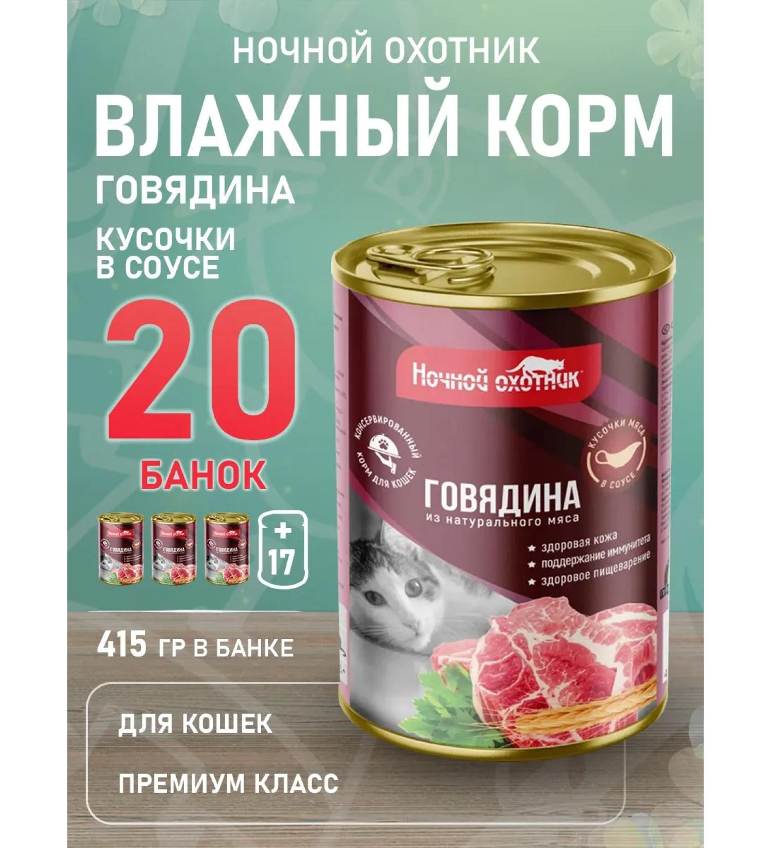 Night Hunter Wet food for beef cats in sauce 415 g 20 pcs