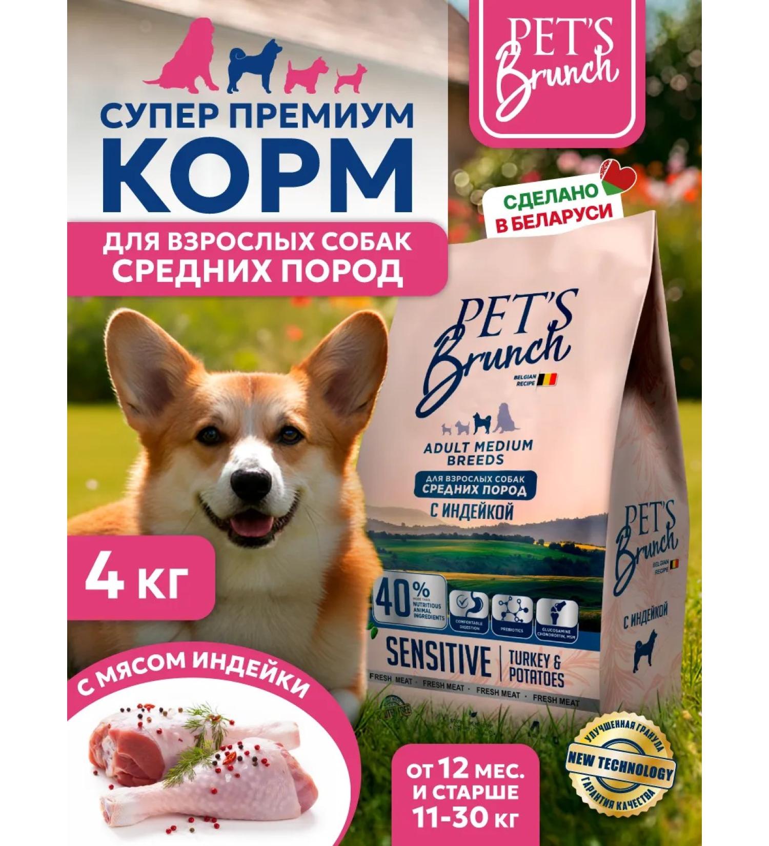 Pet's Brunch Dry food for dogs of medium breeds with a turkey 4 kg - Buy Online on GoSupps.com