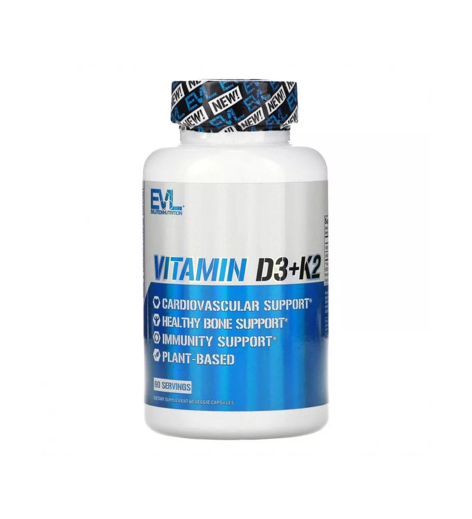 EVLution Nutrition Vitamins D3 and K2 60 vegetarian capsules