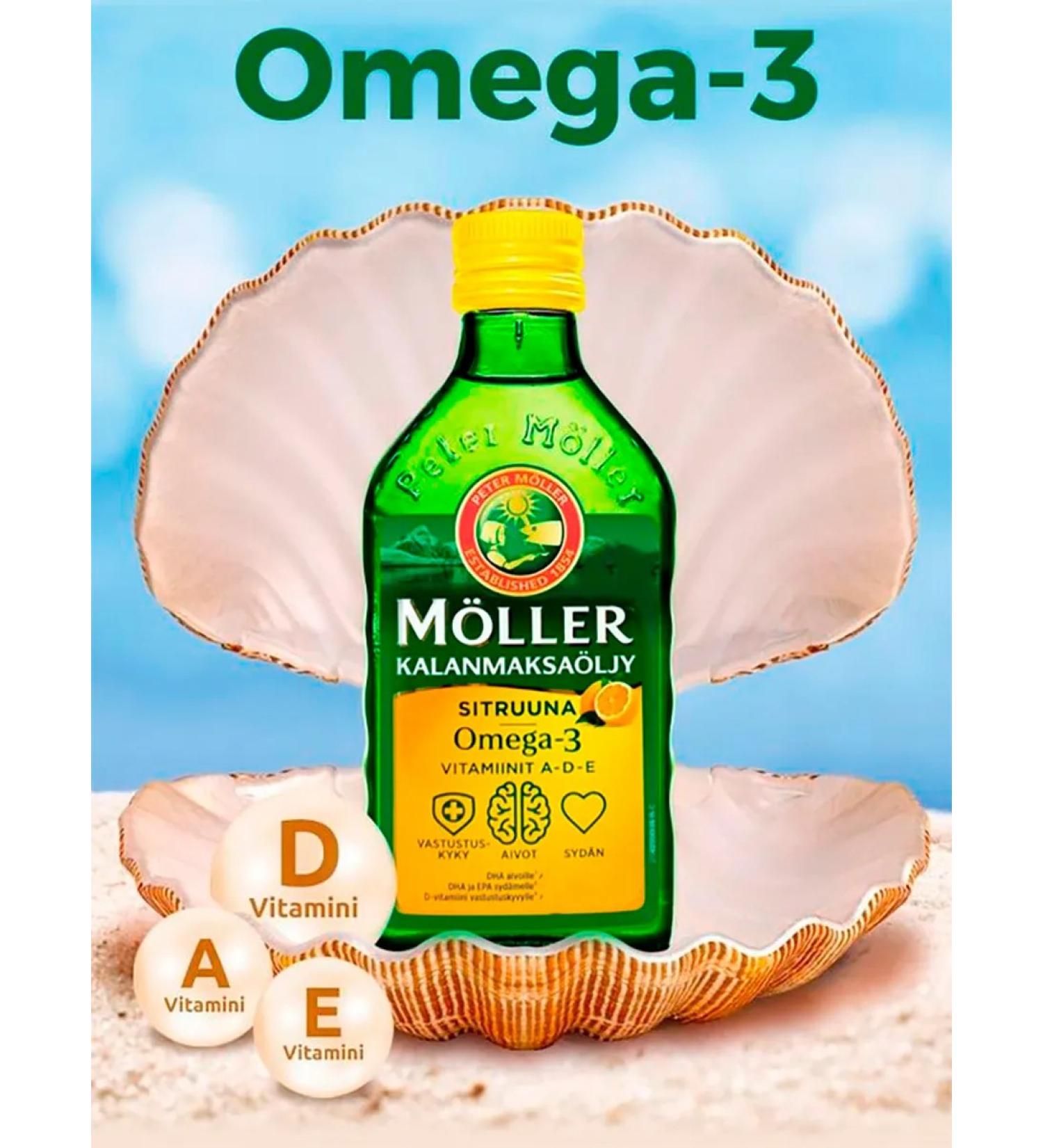 Finnish vitamins Omega 3 for children and adults 1000 mg with a lemon 250 ml - Buy Online on GoSupps.com