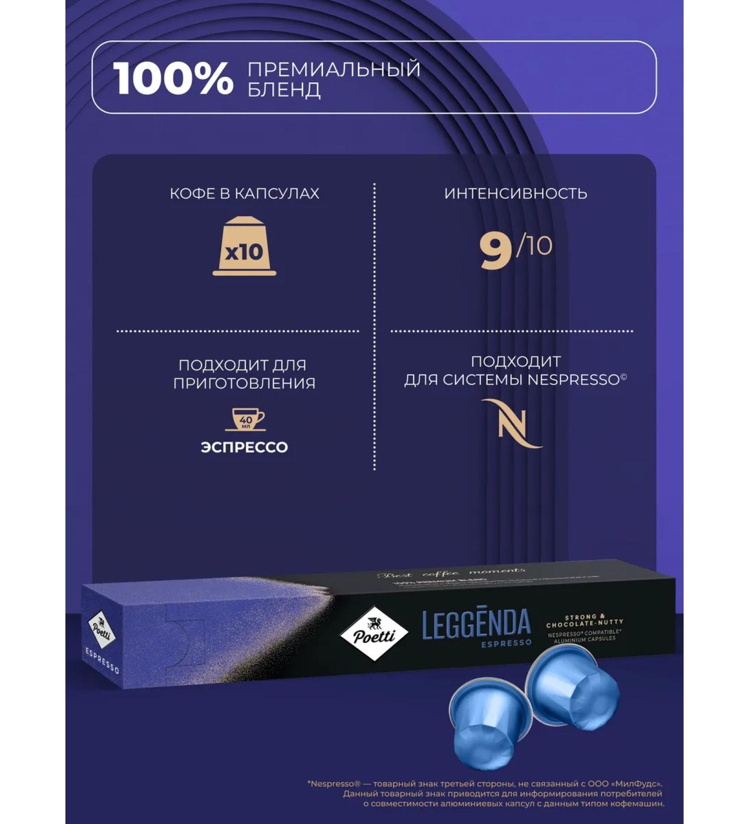 Poetti Coffee in Leggenda Espresso capsules 10 capsules (Nespresso type) - Buy Online on GoSupps.com