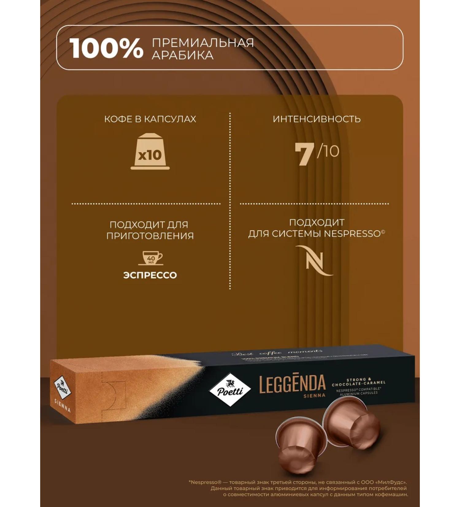 Poetti Coffee in Leggenda Sienna capsules 10 capsules (Nespresso type) - Buy Online on GoSupps.com