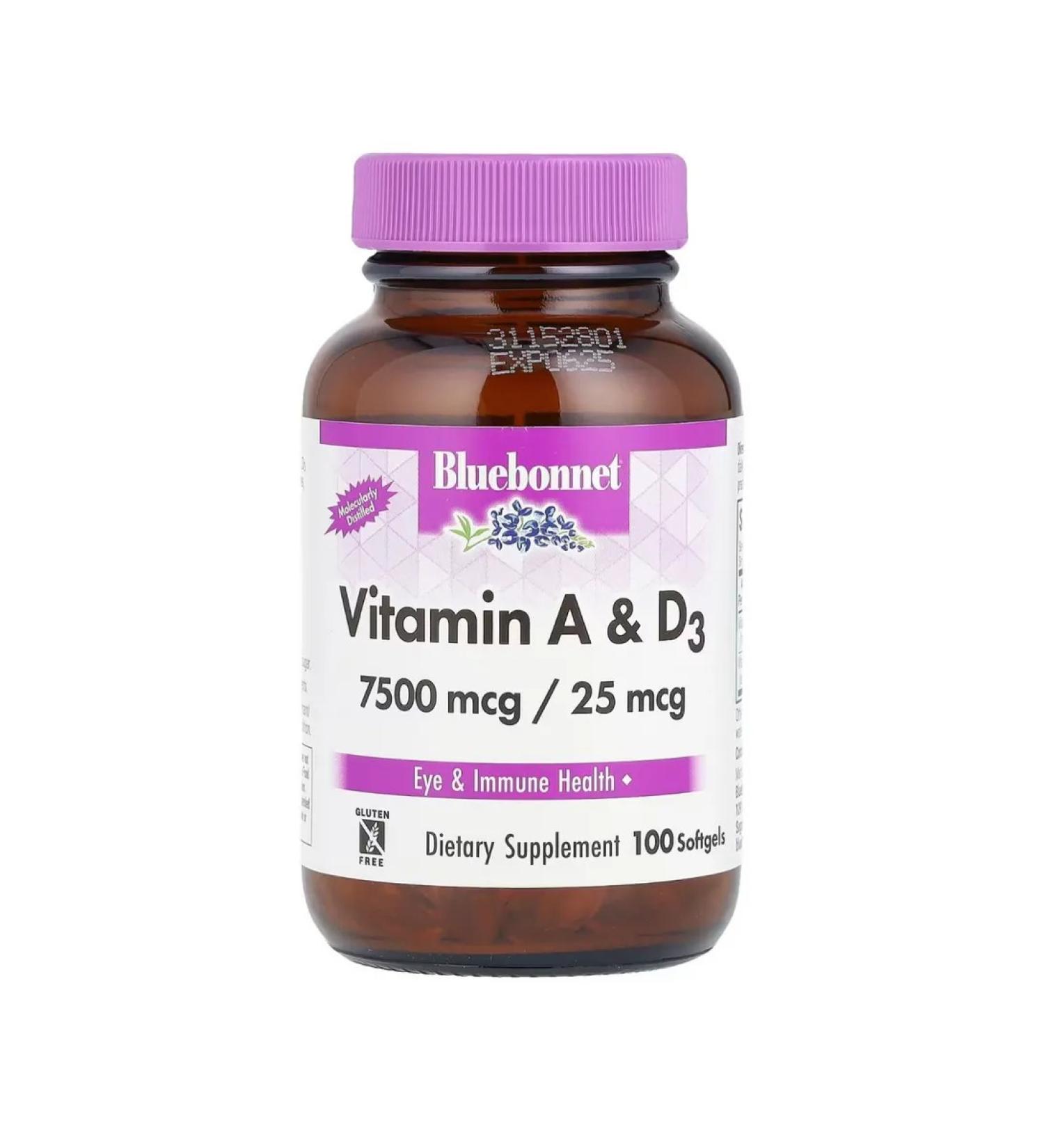 Bluebonnet Vitamin A and D3. 100 capsules