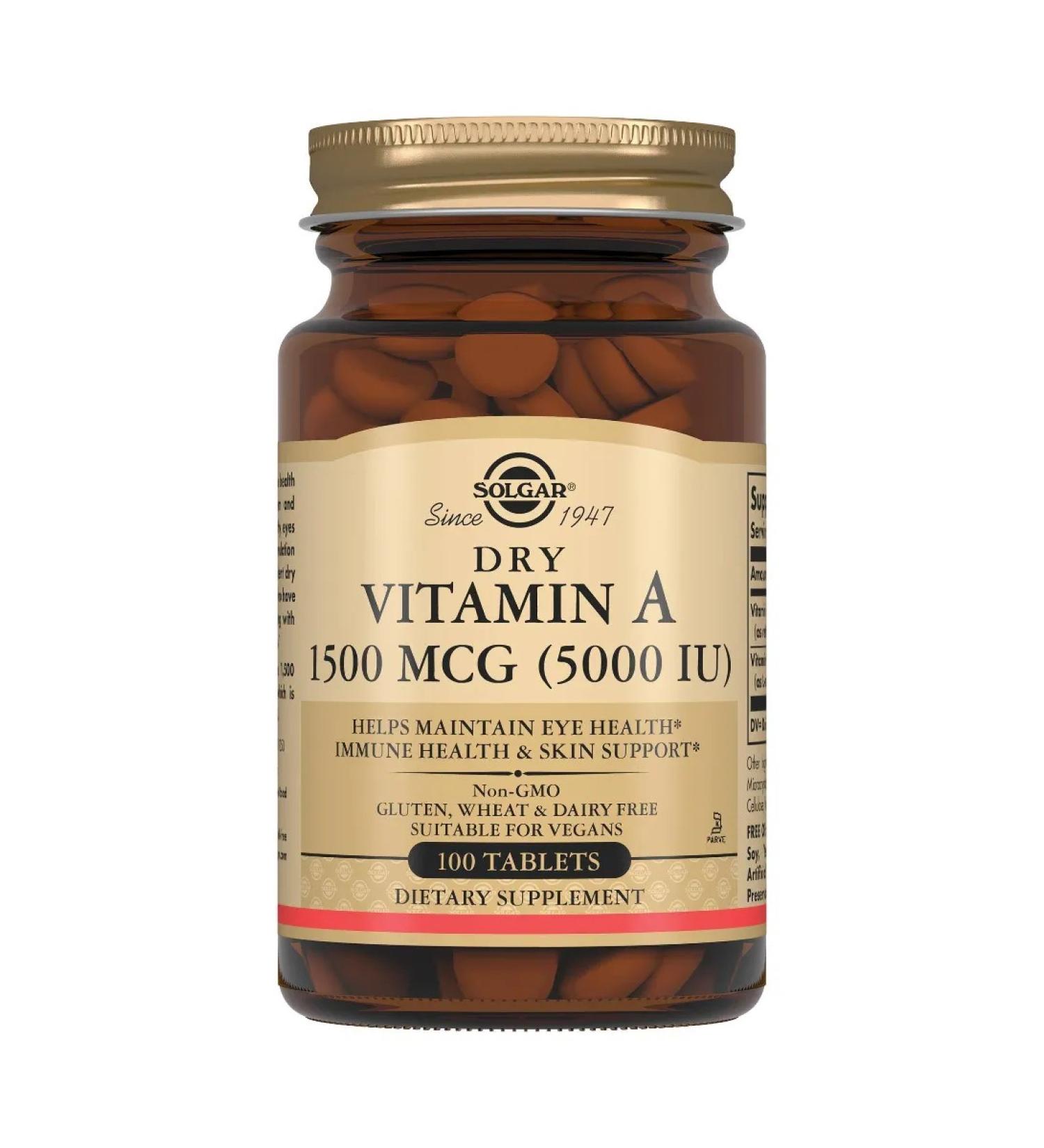 Solgar dry vitamin A 1500 mcg 100 tablets