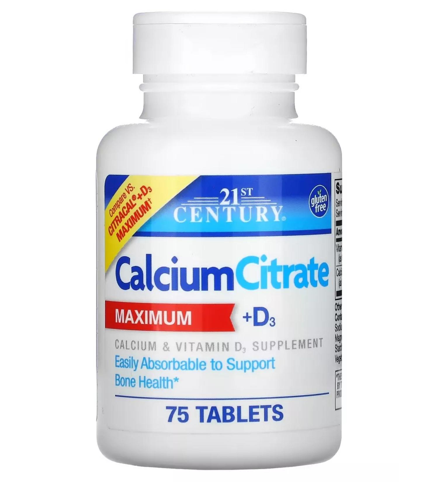 21st Century Calcium citrate and d3 75 tablets - Buy Online on GoSupps.com