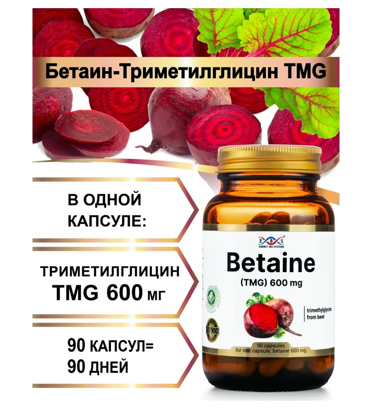 Energy Bio Systems TMG trimethyllycin betain 600mg 90 capsules - Buy Online on GoSupps.com