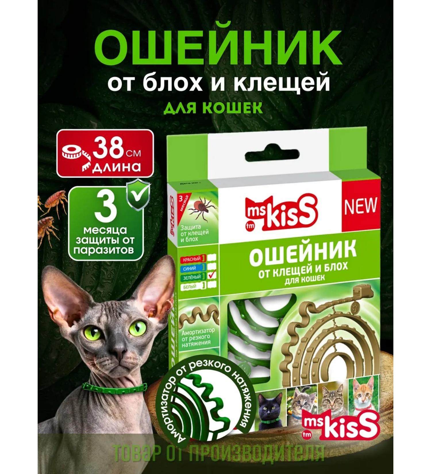 Ms Kiss Collar from fleas and ticks for cats green 38 cm - Buy Online on GoSupps.com