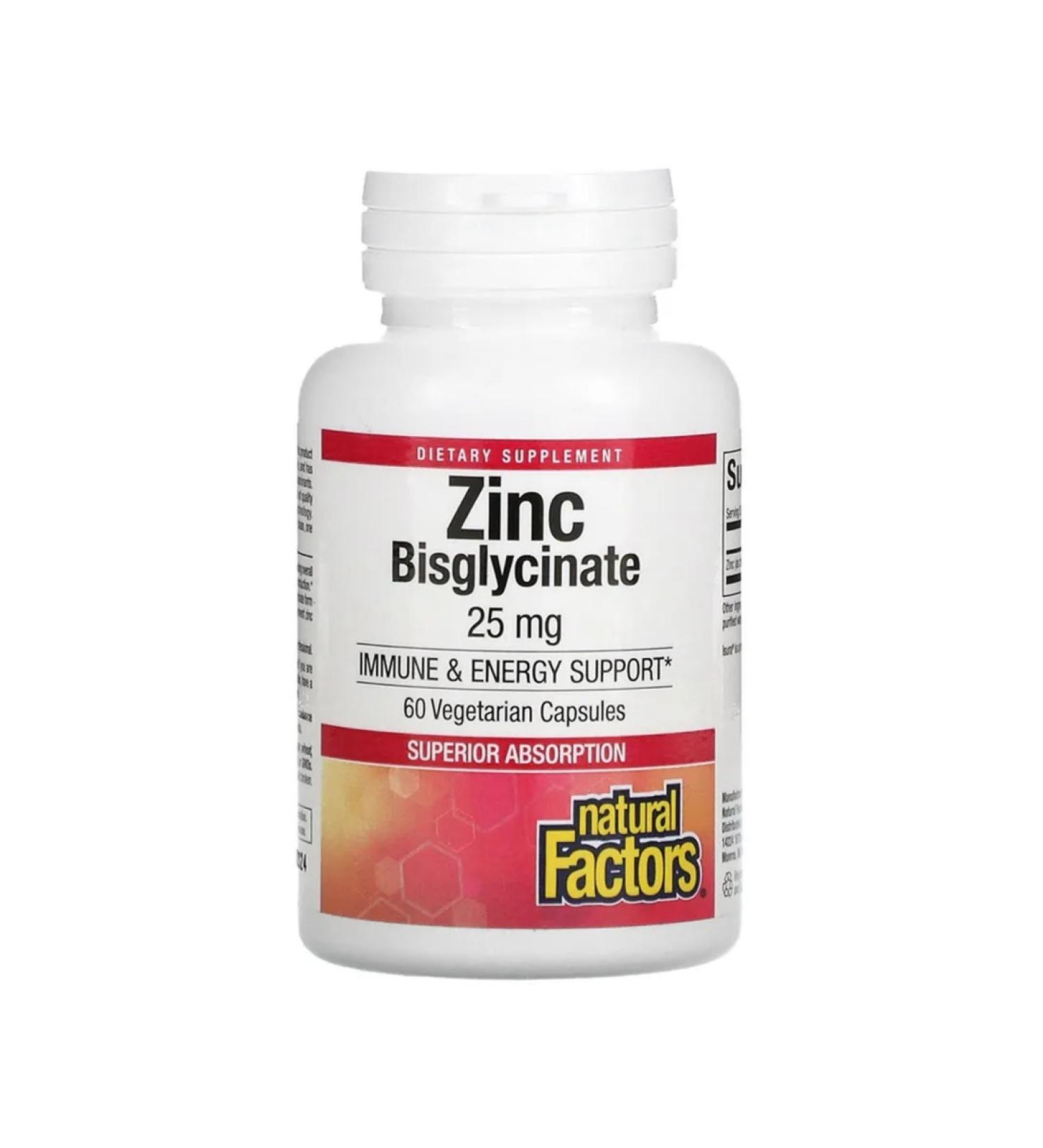 Natural Factors Zinc bislycinate 25 mg 60 vegetarian capsules