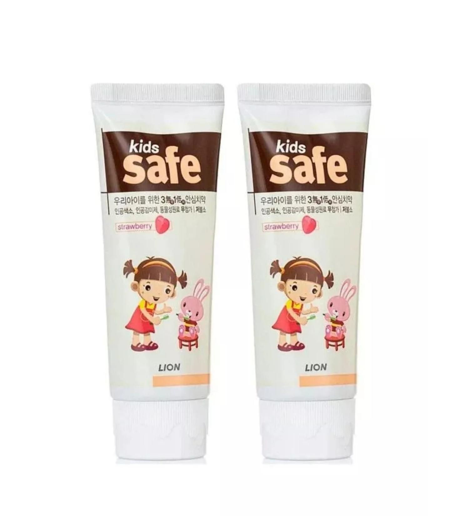 LION Pasta Toothpaste Kids Safe "Strawberry" 2 pcs 90 g - Buy Online on GoSupps.com