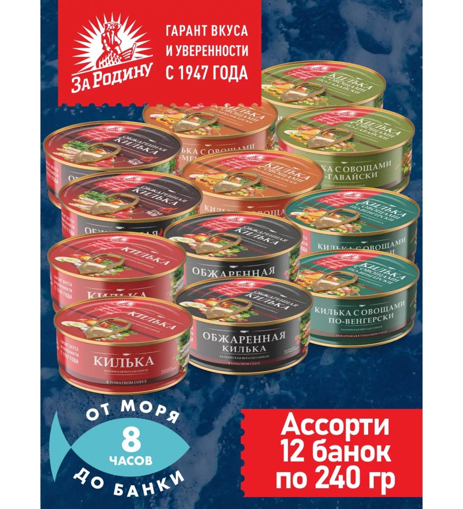 FOR THE MOTHERLAND Kilka Baltic 6 tastes 12 cans of 240 g of assorted - Buy Online on GoSupps.com