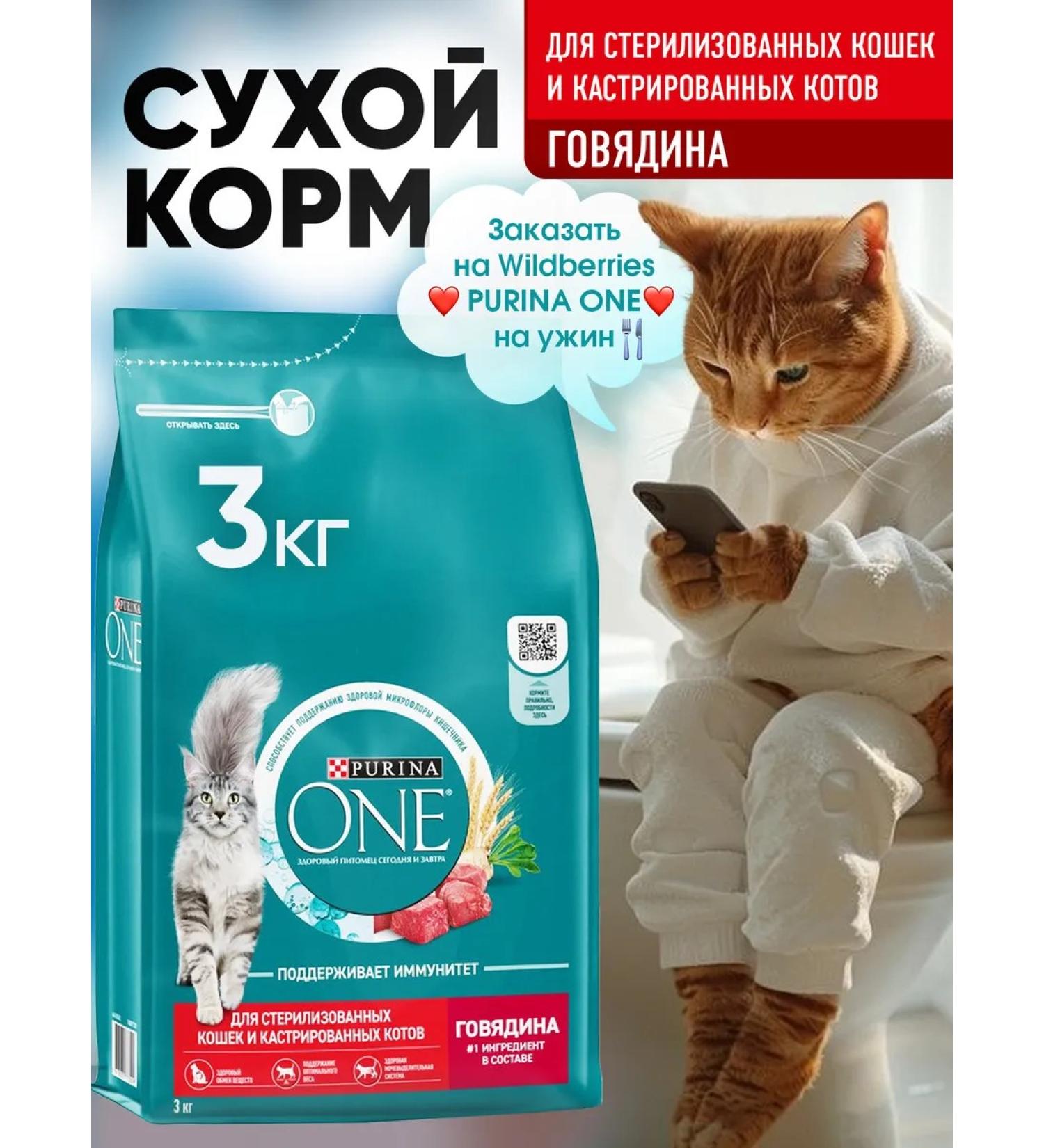 PURINA ONE Purinaone food for sterilized cats beef 3kg - Buy Online on GoSupps.com