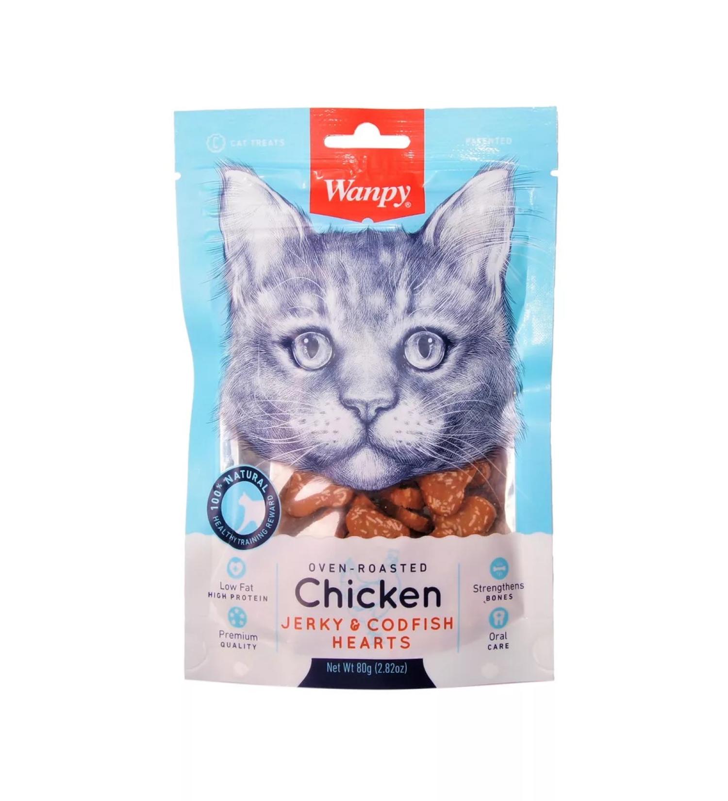 wanpy Cotton for cats of chicken hearts with cod 80g - Buy Online on GoSupps.com