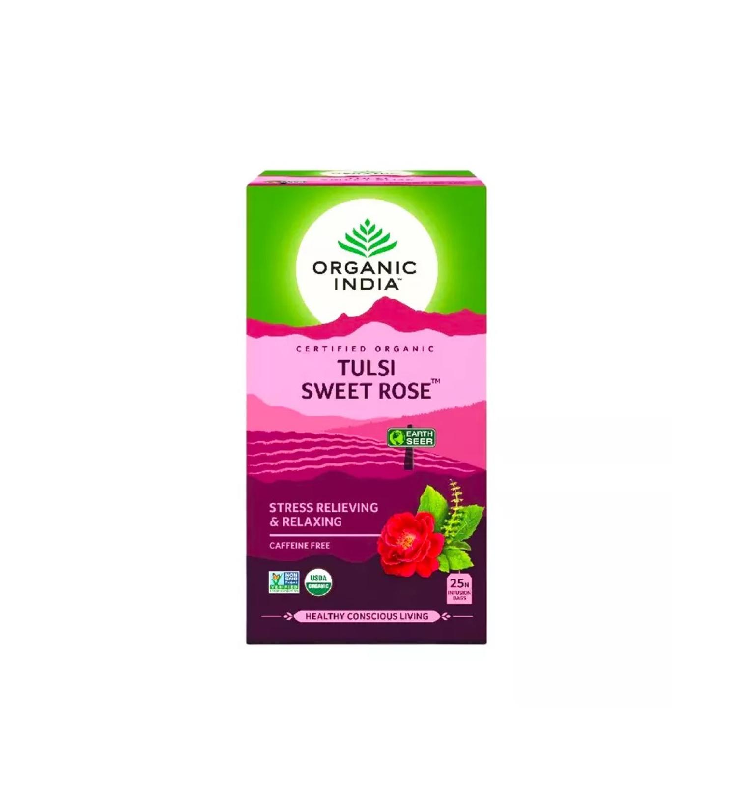 Organic India Tulsey and Rose Tea Tulsi Sweet Rose (25 PAK 1.6 g)
