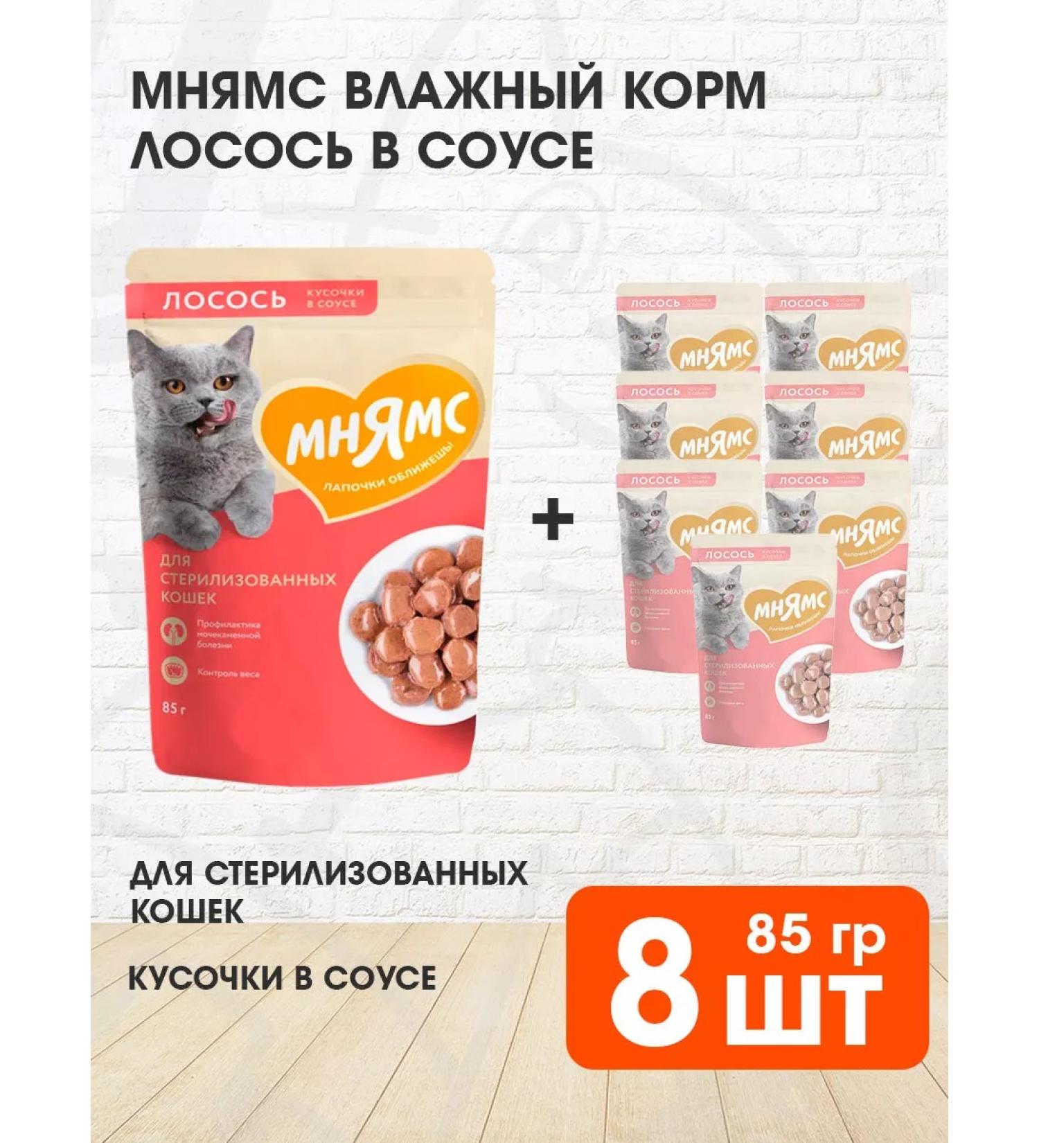 Mnyams Wet feed for sterilized cats salmon 85 g 8 pcs - Buy Online on GoSupps.com