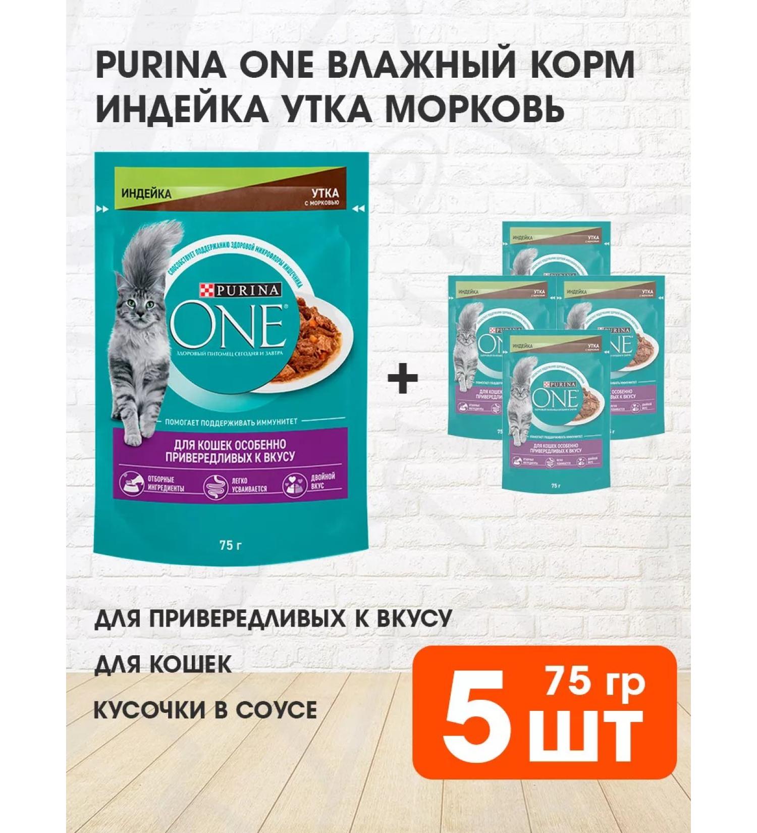PURINA ONE Feed for cats wet with a pierced turkey duck 75 g 5 pcs - Buy Online on GoSupps.com