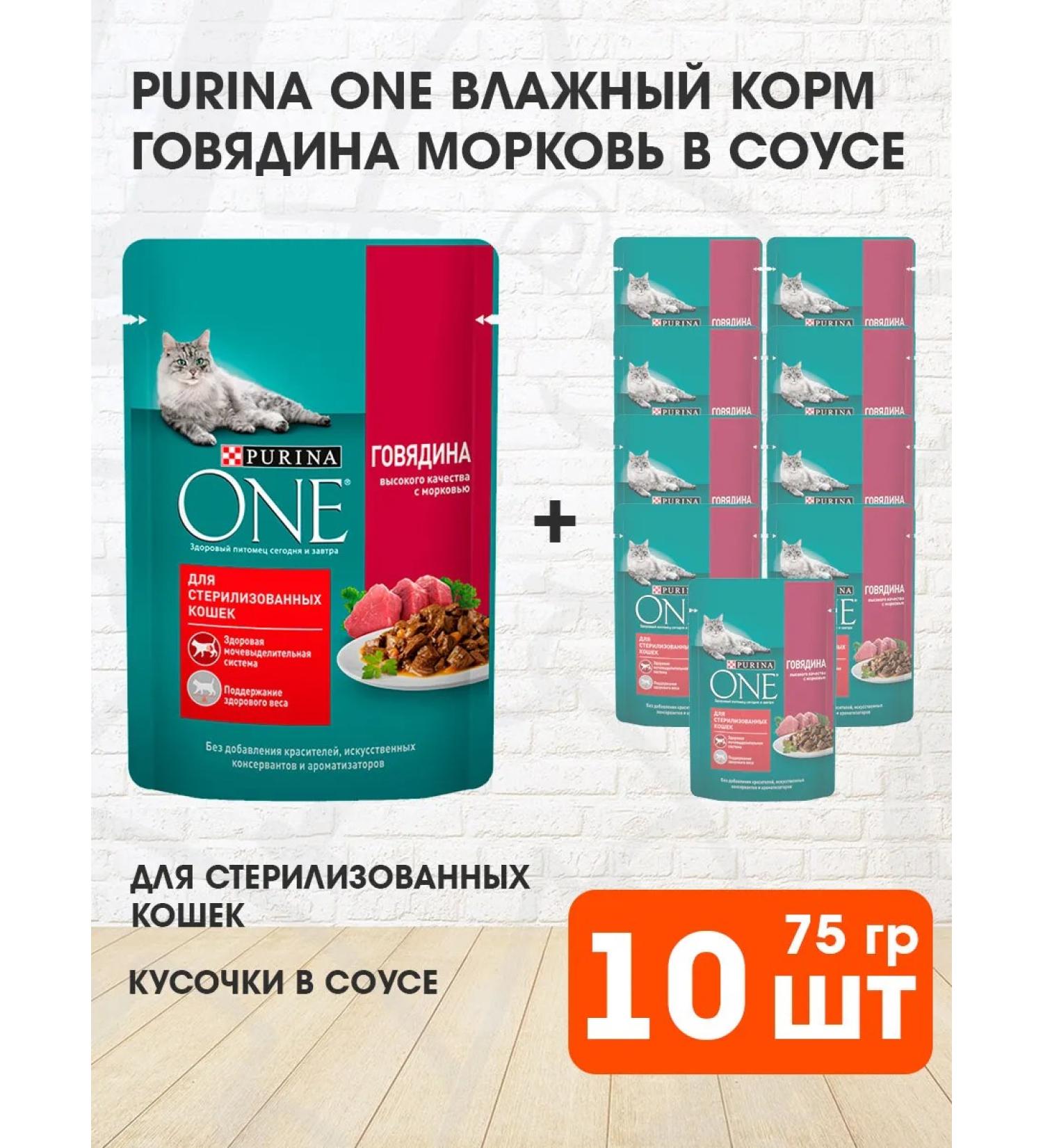 PURINA ONE Wet food for sterilized cats of beef 75 g 10 pcs - Buy Online on GoSupps.com
