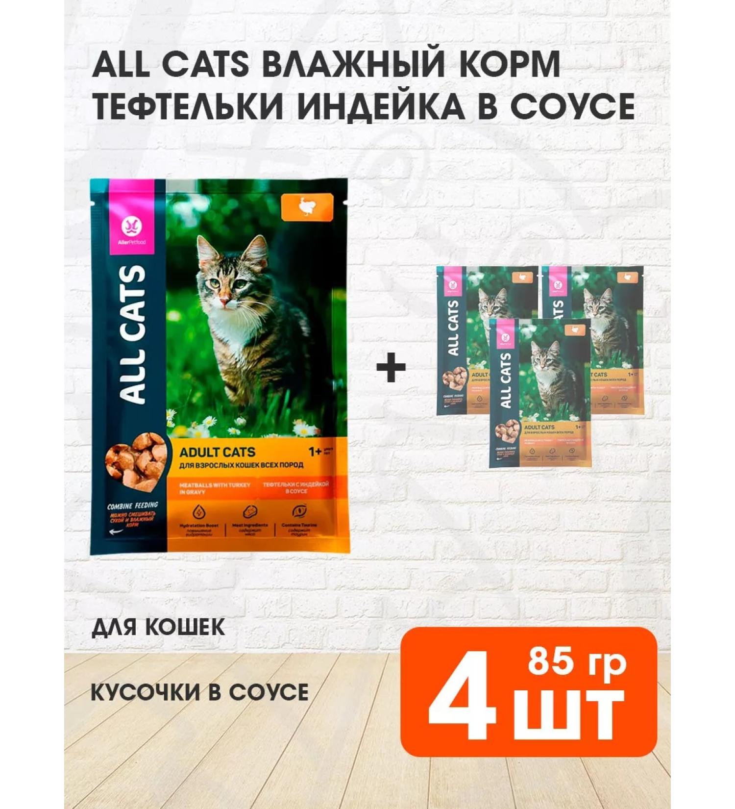 ALL CATS Wet feed for cats of a turkey turkey in sauce 85 g 4 pcs - Buy Online on GoSupps.com
