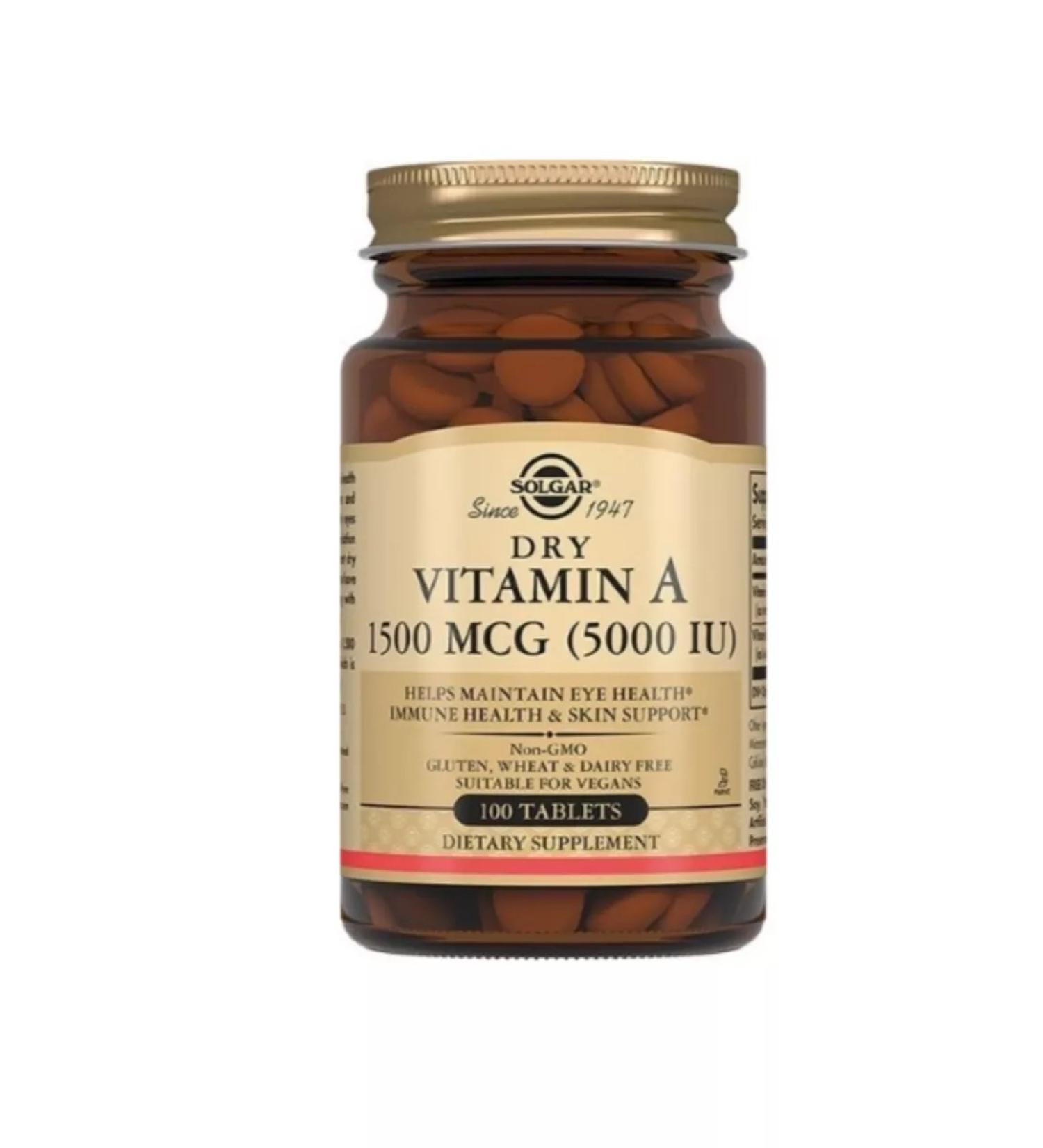 Solgar Inc Dry Vitamin A 1500Mkg (5000MO) 100 table 370MG-1UP - Buy Online on GoSupps.com