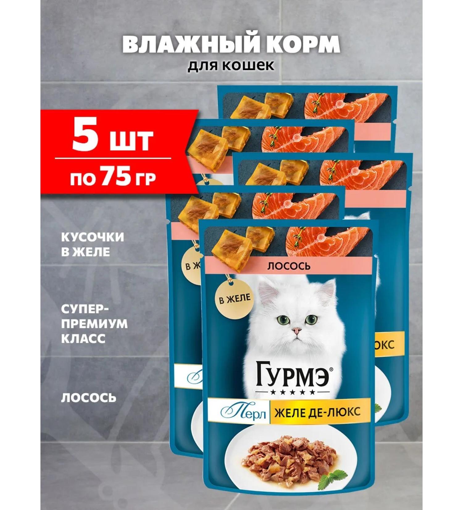 Gourmet Feed moist pearl jelly de lux for cats salmon 75 g 5 pcs - Buy Online on GoSupps.com