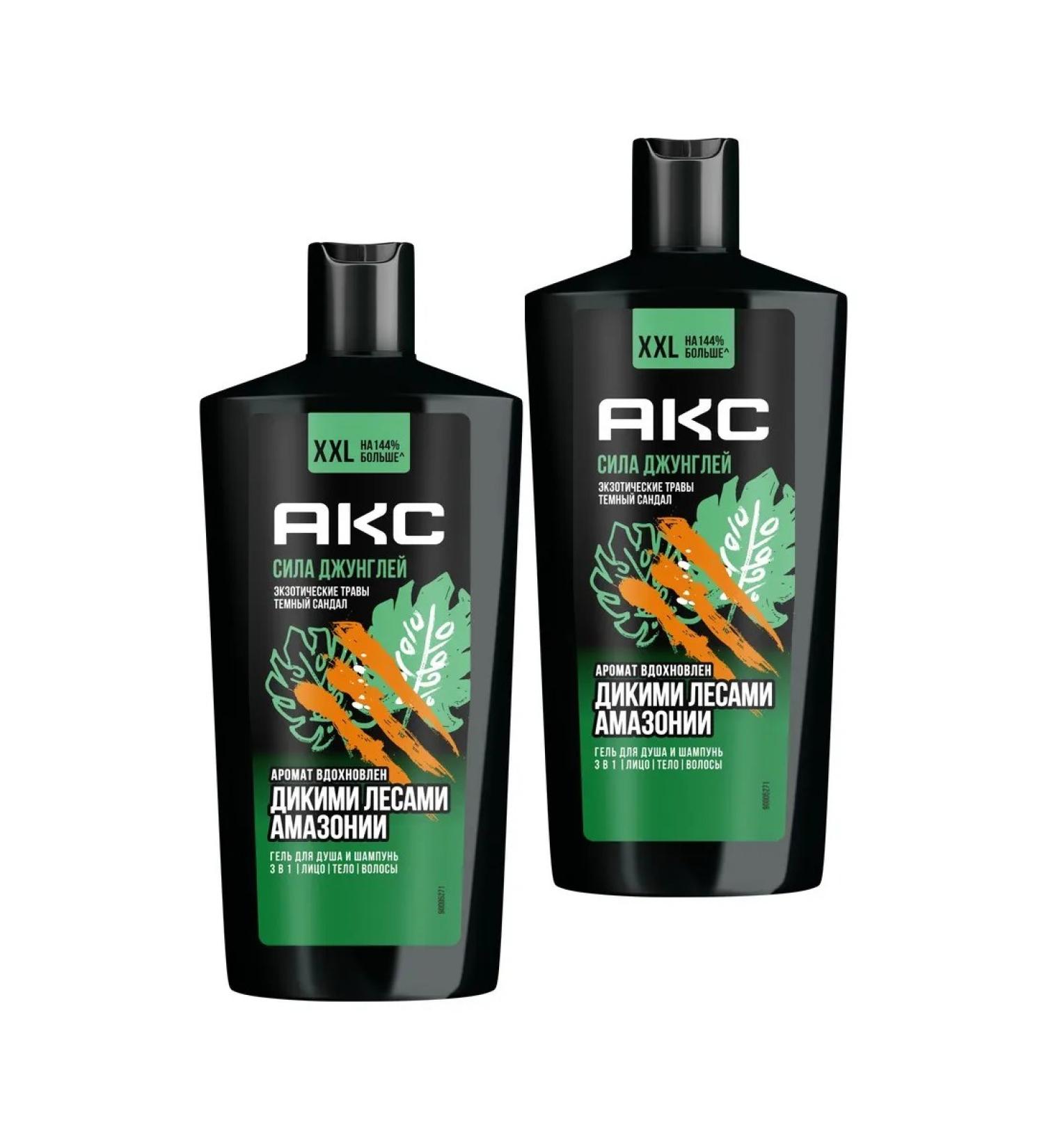 AKC Shower gel and shampoo 3v1 Power of male jungle 610ml 2pcs - Buy Online on GoSupps.com