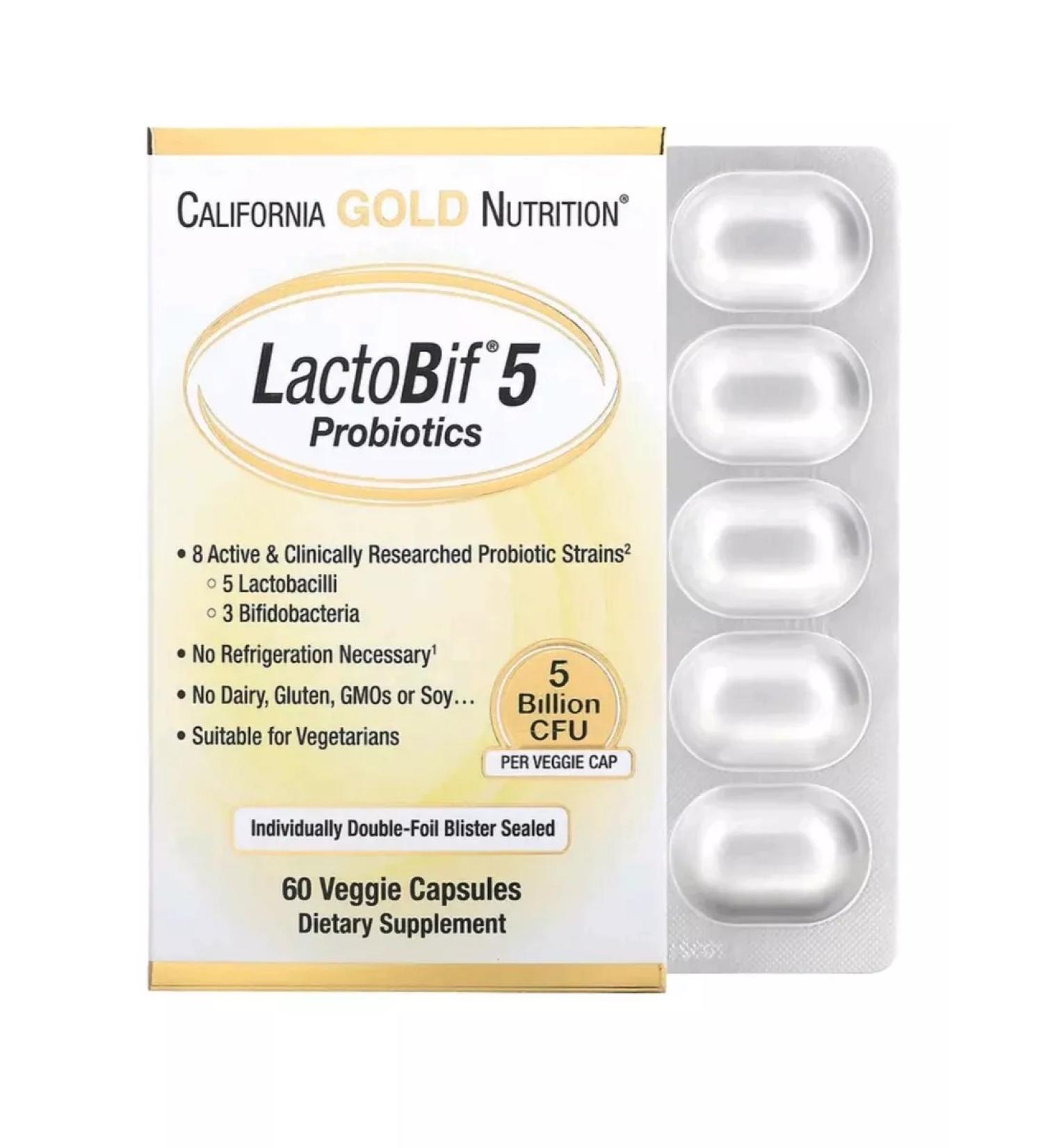 California Gold Nutrition Lactobif5 digestive probiotics 60 vegkapsul - Buy Online on GoSupps.com