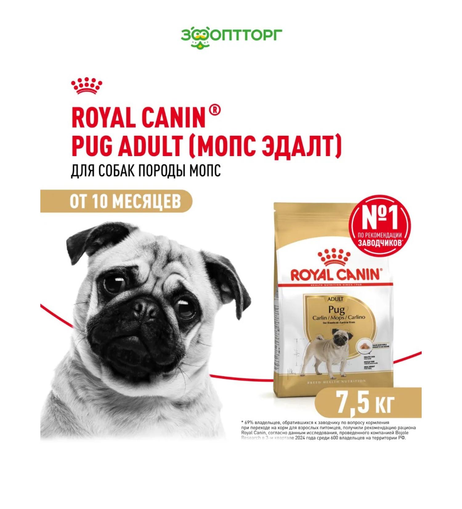 ROYAL CANIN Dry food Pug Adult for dogs of pug breed 7.5 kg - Buy Online on GoSupps.com
