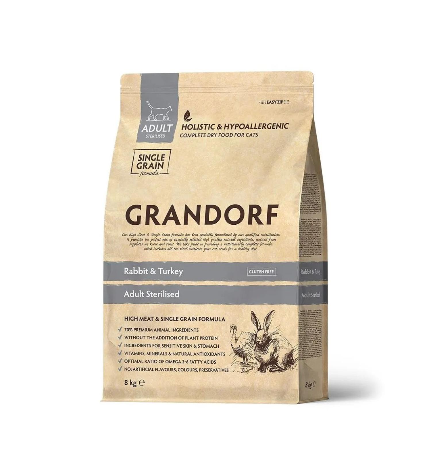 Grandorf Dry food for cats with rabbit and turkey 8 kg - Buy Online on GoSupps.com