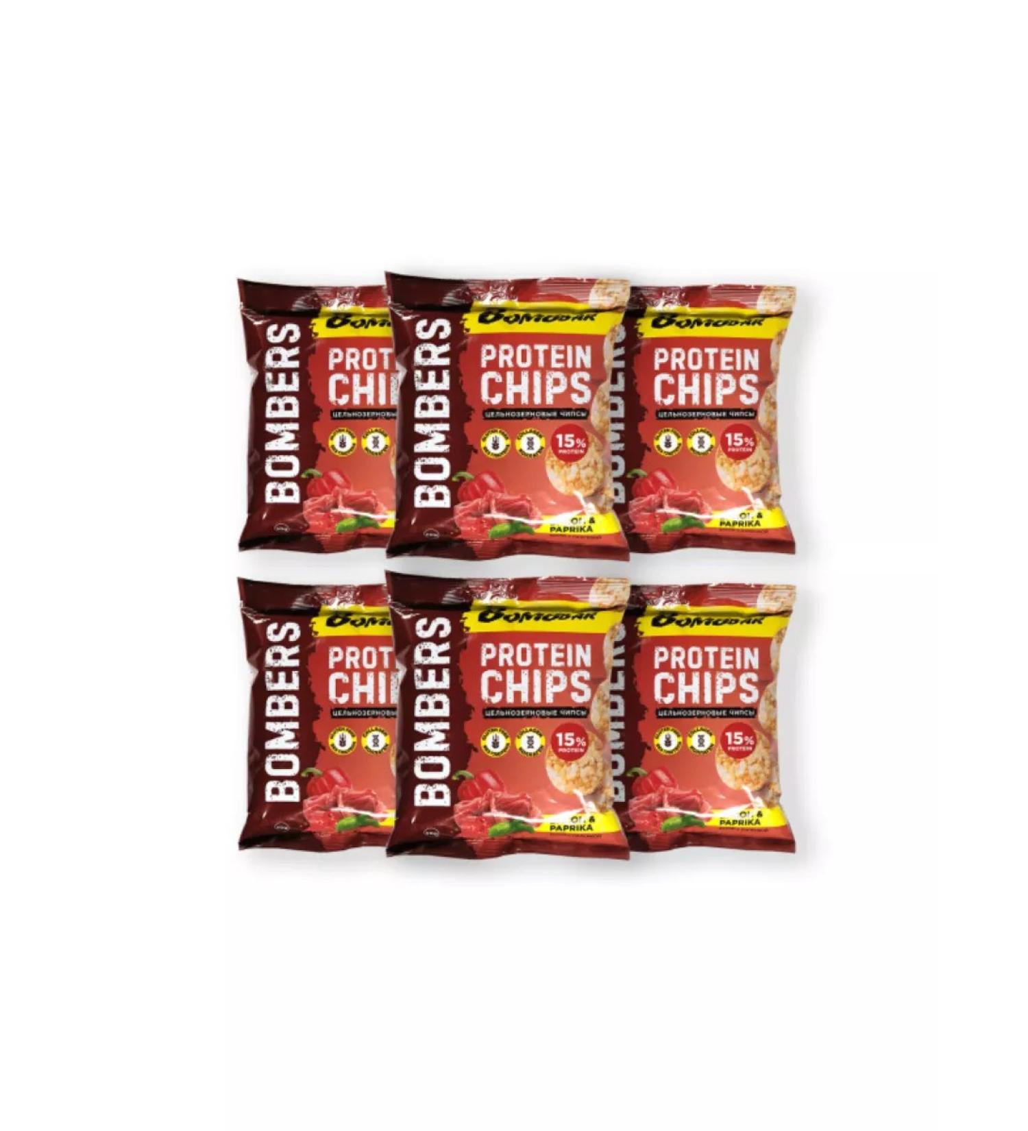 6pcs bombbar whole -grain chips with the taste of paprika bacon 50g