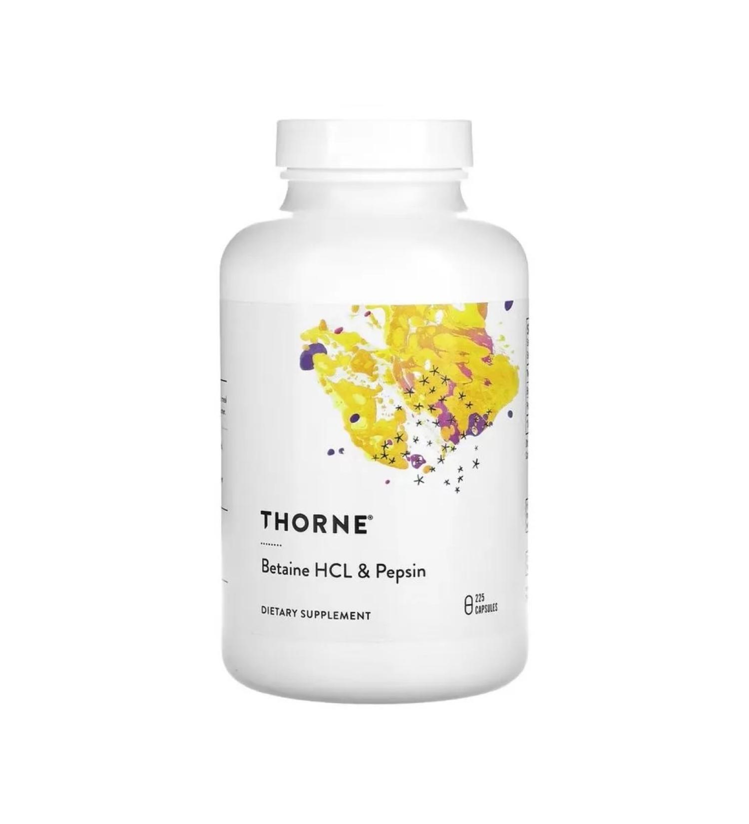 Thorne Research Betain hydrochloride and pepsin Betaine HCL & Pepsin 225 capsules