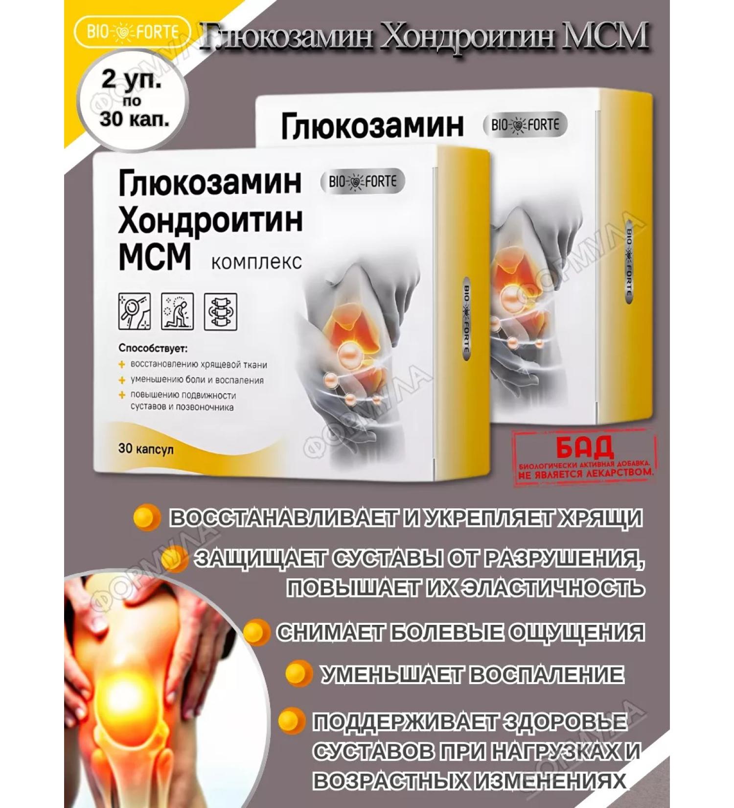 BIOFORTE Glucosamine chondroitin MSM 30 kaps 375 mg+300 mg+80 mg*2UP - Buy Online on GoSupps.com