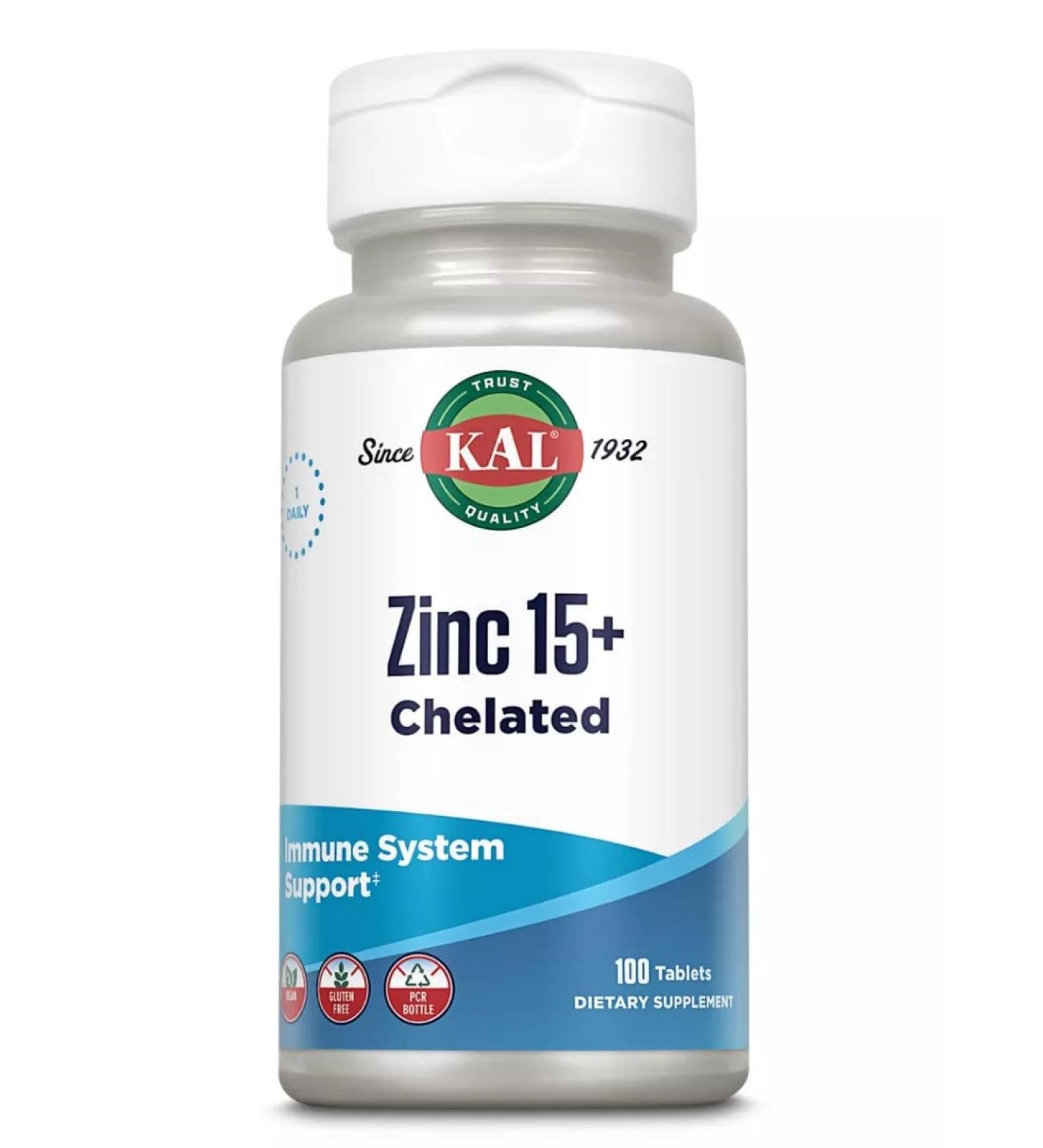 KAL ZINC 15+ Chelated 100 Tablets (chelat zinc with minerals) - Buy Online on GoSupps.com