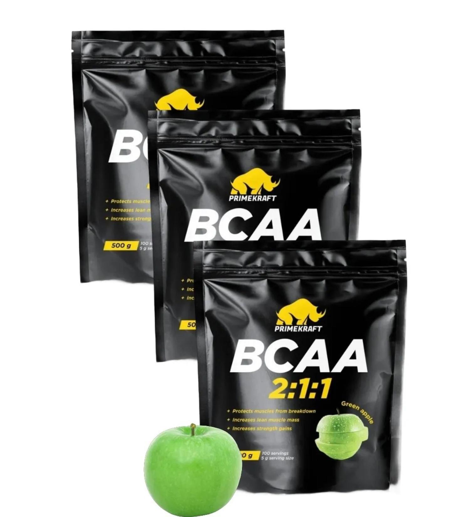 Prime Kraft Amino acids BCA 2 1 1 Green apple 500g 3pcs - Buy Online on GoSupps.com