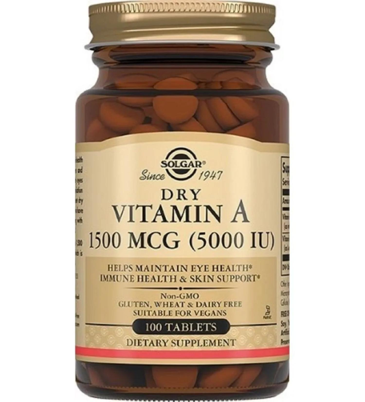 SOLGAR Dry Vitamin A 1500 g 5000mo 100 pcs tablets weighing 370 mg