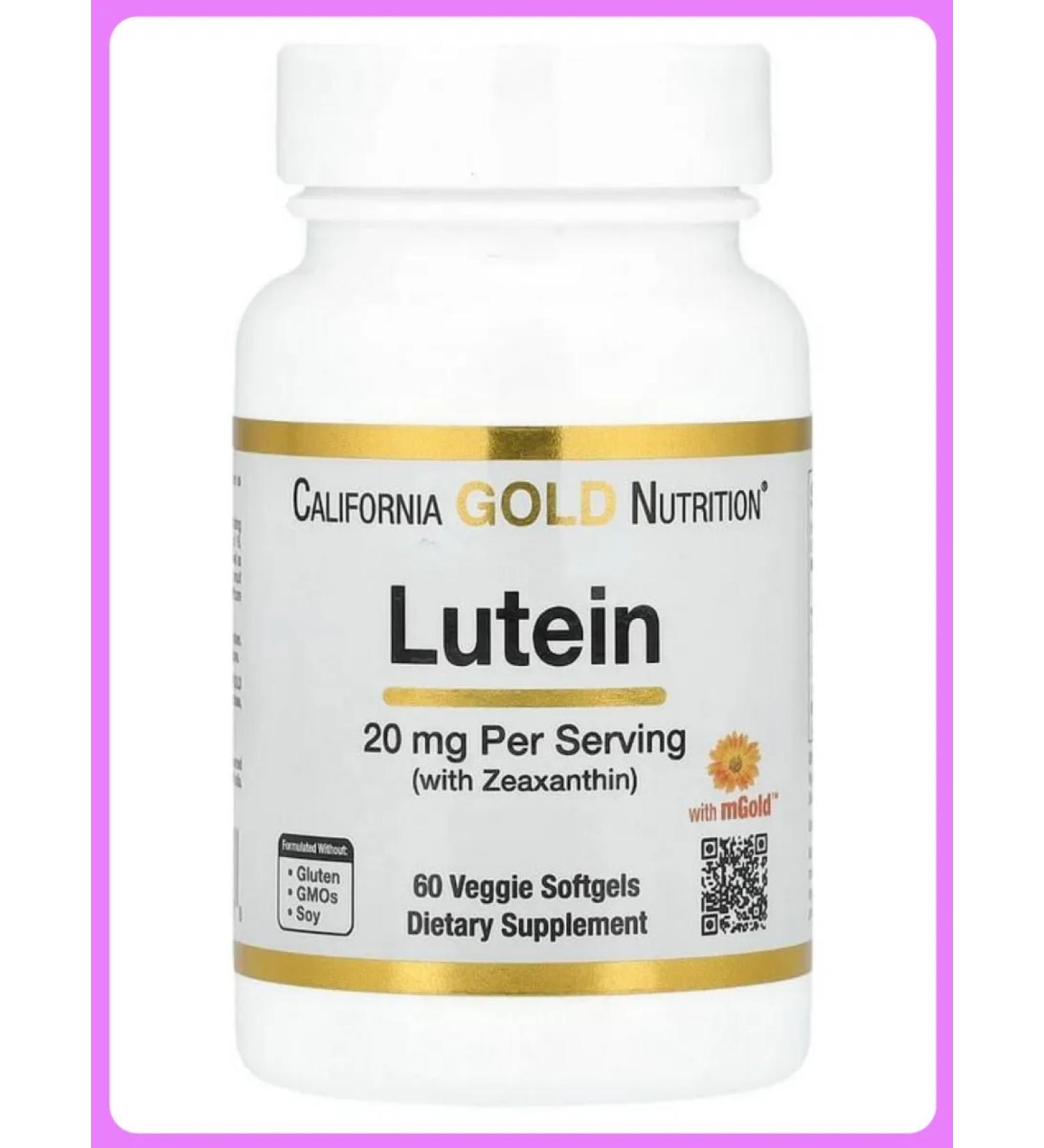 California Gold Nutrition Luthein with Zeaksantin 20 mg 60 plant capsules - Buy Online on GoSupps.com