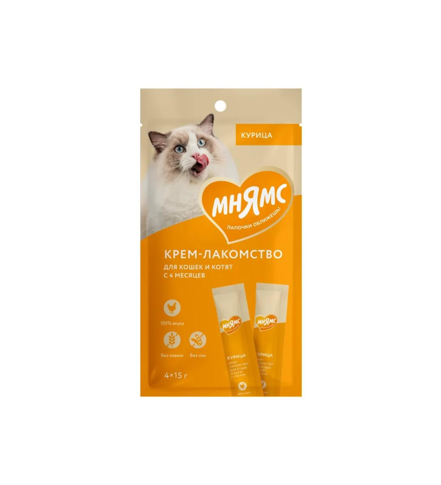 Mnyams Cream-stall for cats with chicken 4x15g - Buy Online on GoSupps.com