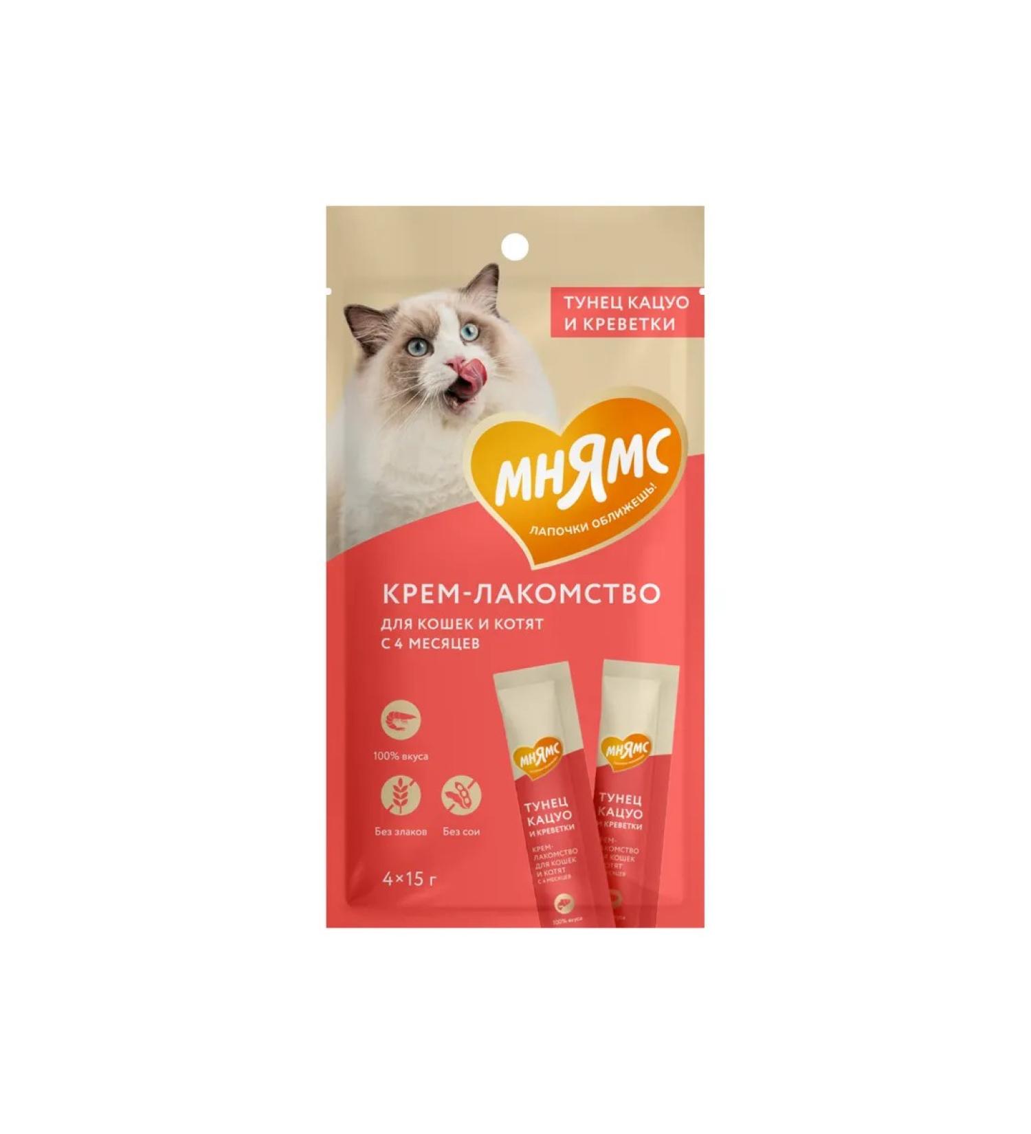 Mnyams Cream-grain for cats with tuna katsuo and shrimp 4x15g - Buy Online on GoSupps.com