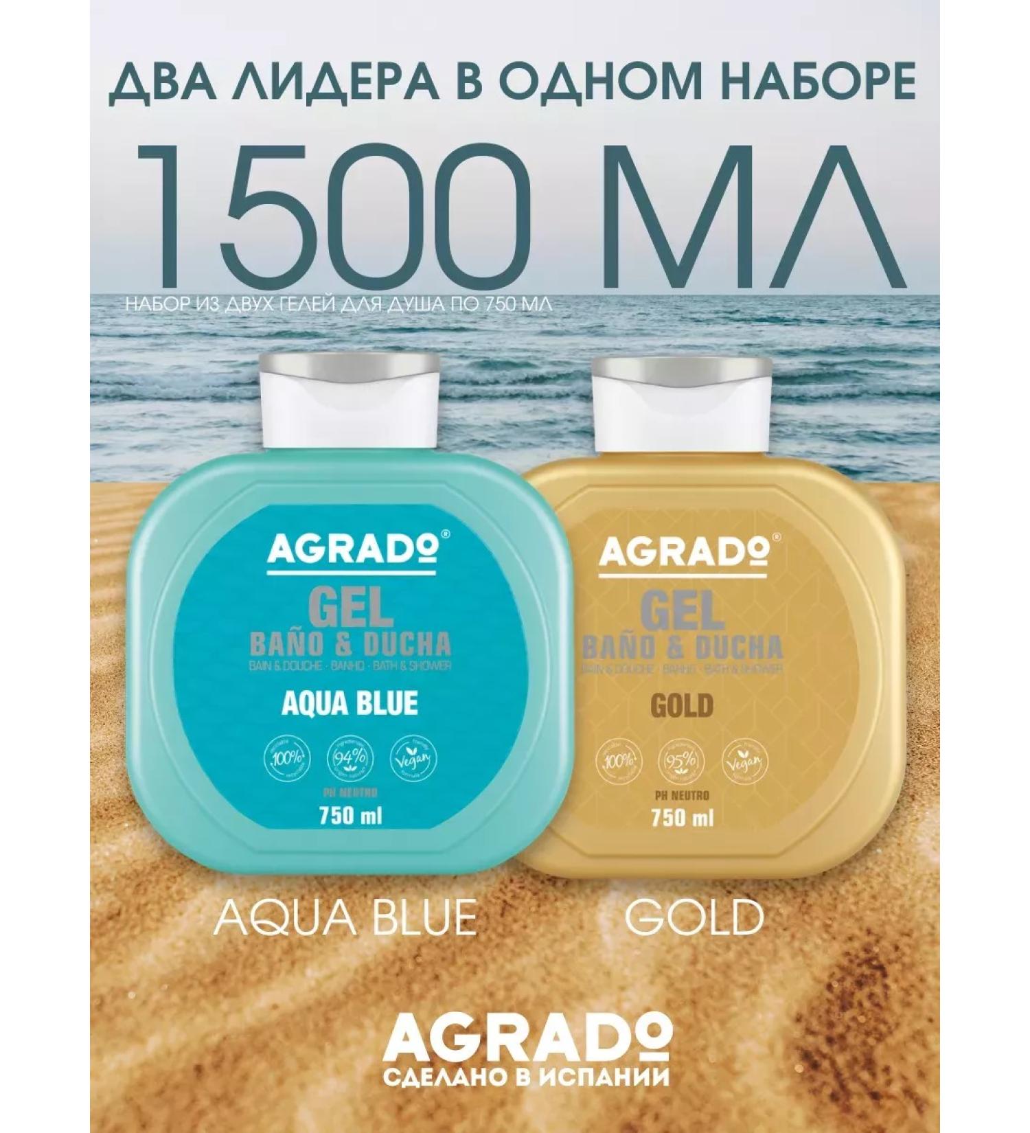 Agrado Shower gel set of 1500 ml Aqua Blue and Gold - Buy Online on GoSupps.com