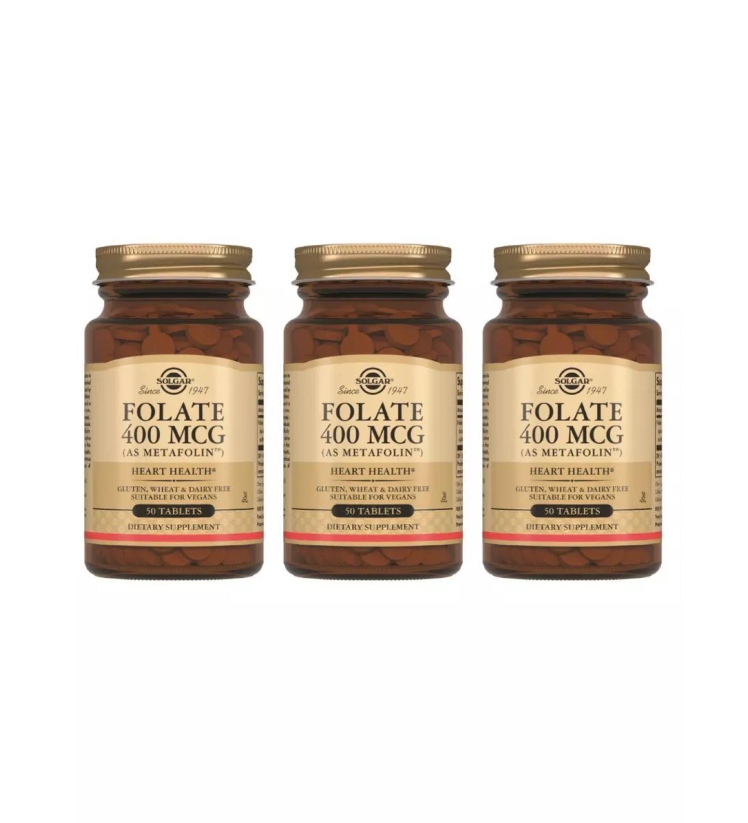 Solgar folat 400 mcg metapolin 50 tab (250 mg) x 3 - Buy Online on GoSupps.com