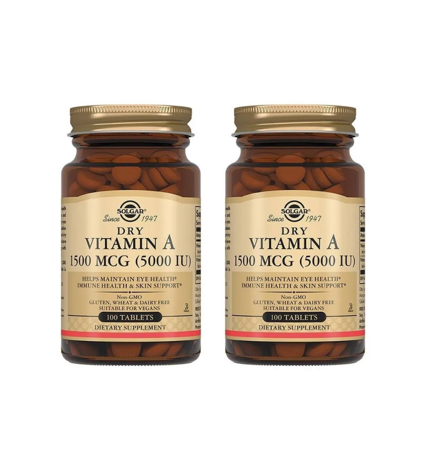 Solgar dry vitamin A 1500 g 100 tab (370 mg) x 2 units - Buy Online on GoSupps.com