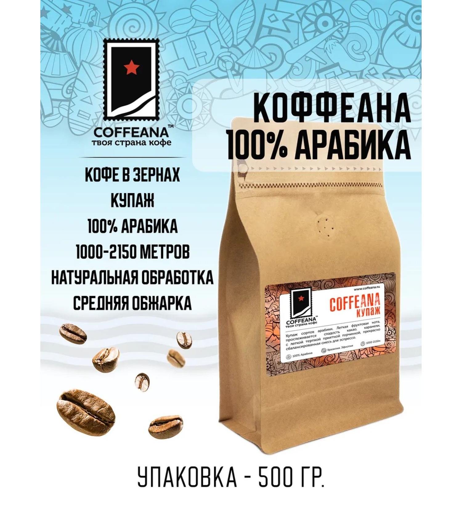 COFFEANA Coffee (blending 100% arabica) in grains 500 g - Buy Online on GoSupps.com