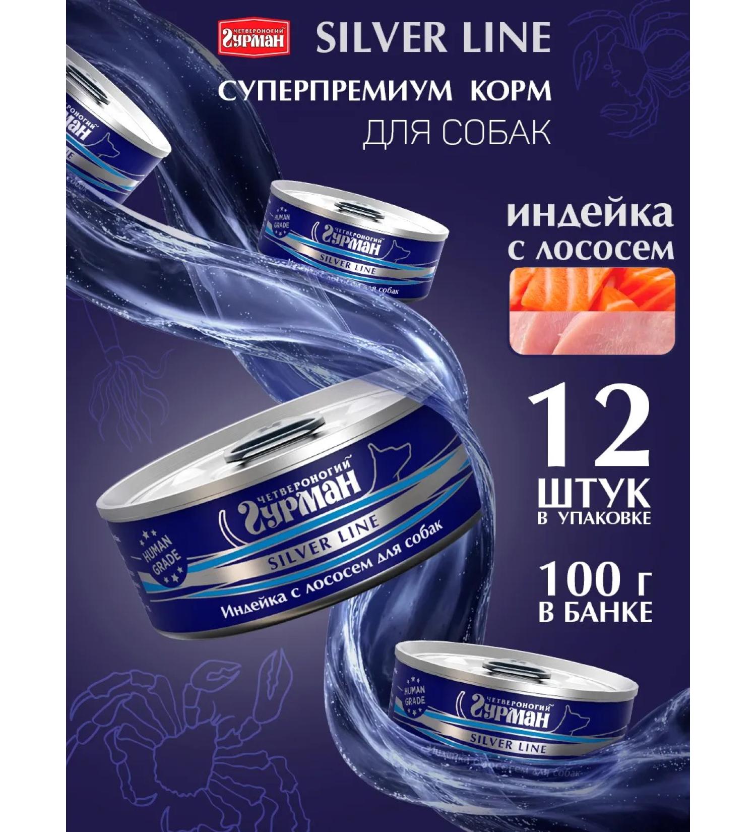 Fourlegged Gourmet Wet feed for dogs Silver turkey and salmon 100g 12pcs