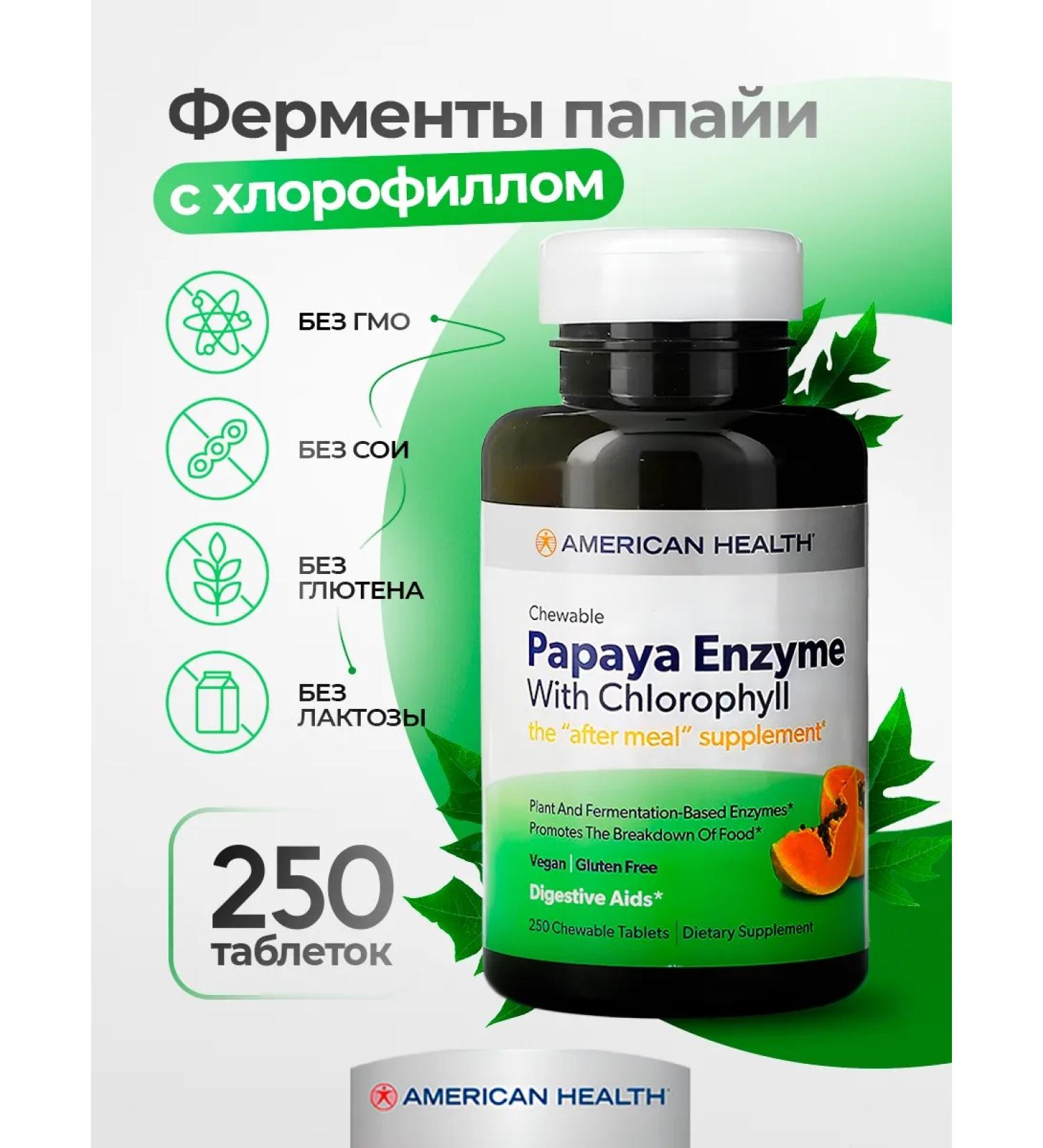 American Health Papaya enzymes chlorophyll 250 pieces - Buy Online on GoSupps.com