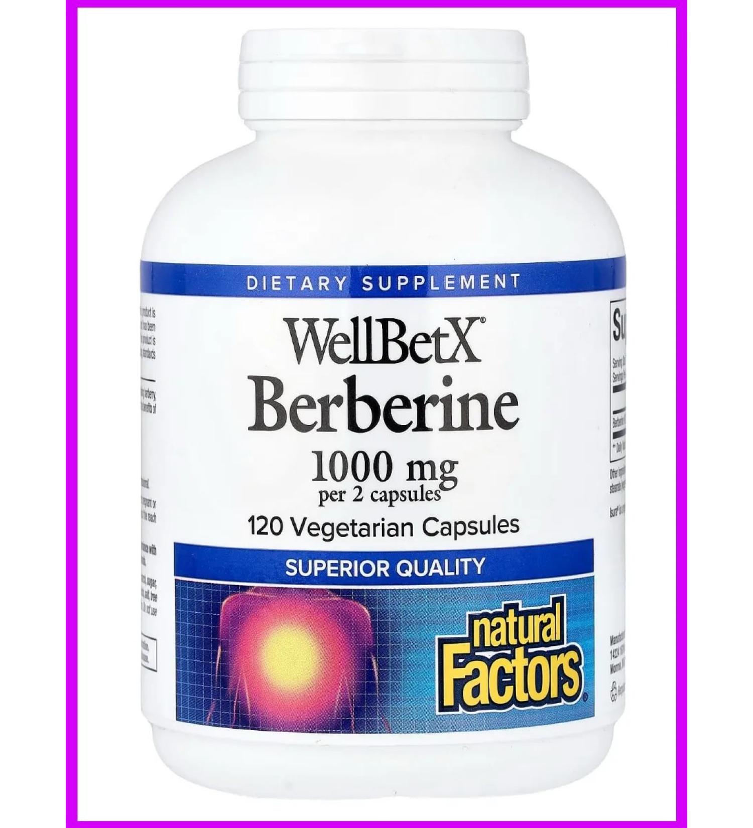 Natural Factors Wellbetx Berberin 500 mg 120 vegetarian capsules - Buy Online on GoSupps.com