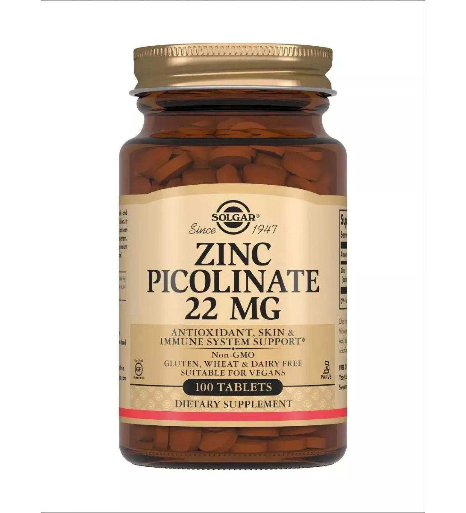 SOLGAR Picoline zinc 22mg table No. 100 - Buy Online on GoSupps.com