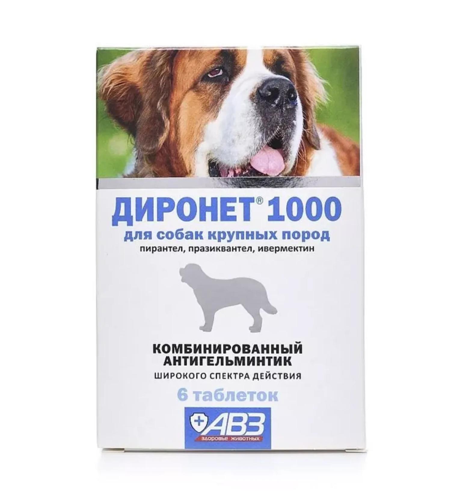 AVZ Dironet 1000 tablets for large breeds from worms 6Tab - Buy Online on GoSupps.com