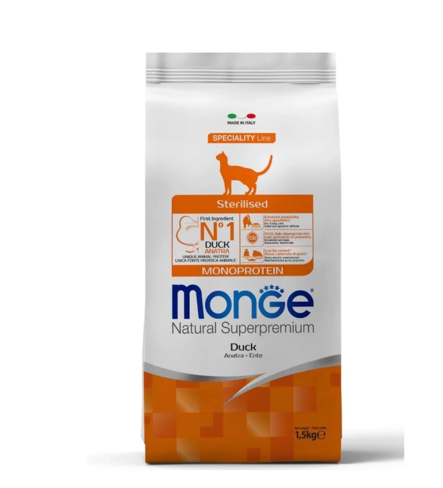 MONGE Feed for sterilized cats with a duck 1.5 kg - Buy Online on GoSupps.com
