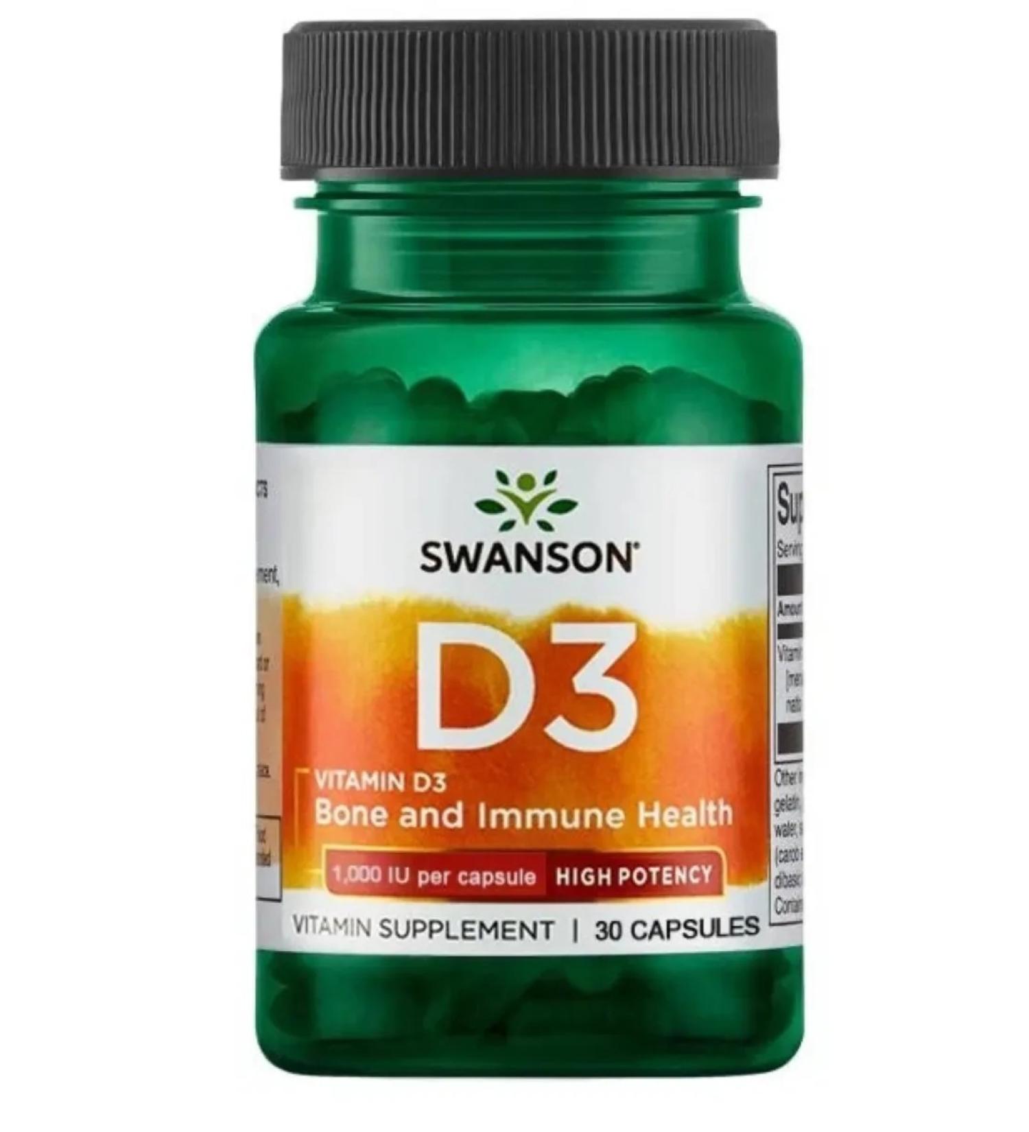 Swanson Vitamin D3 1000 IU 30 Capsules (Vitami D3)