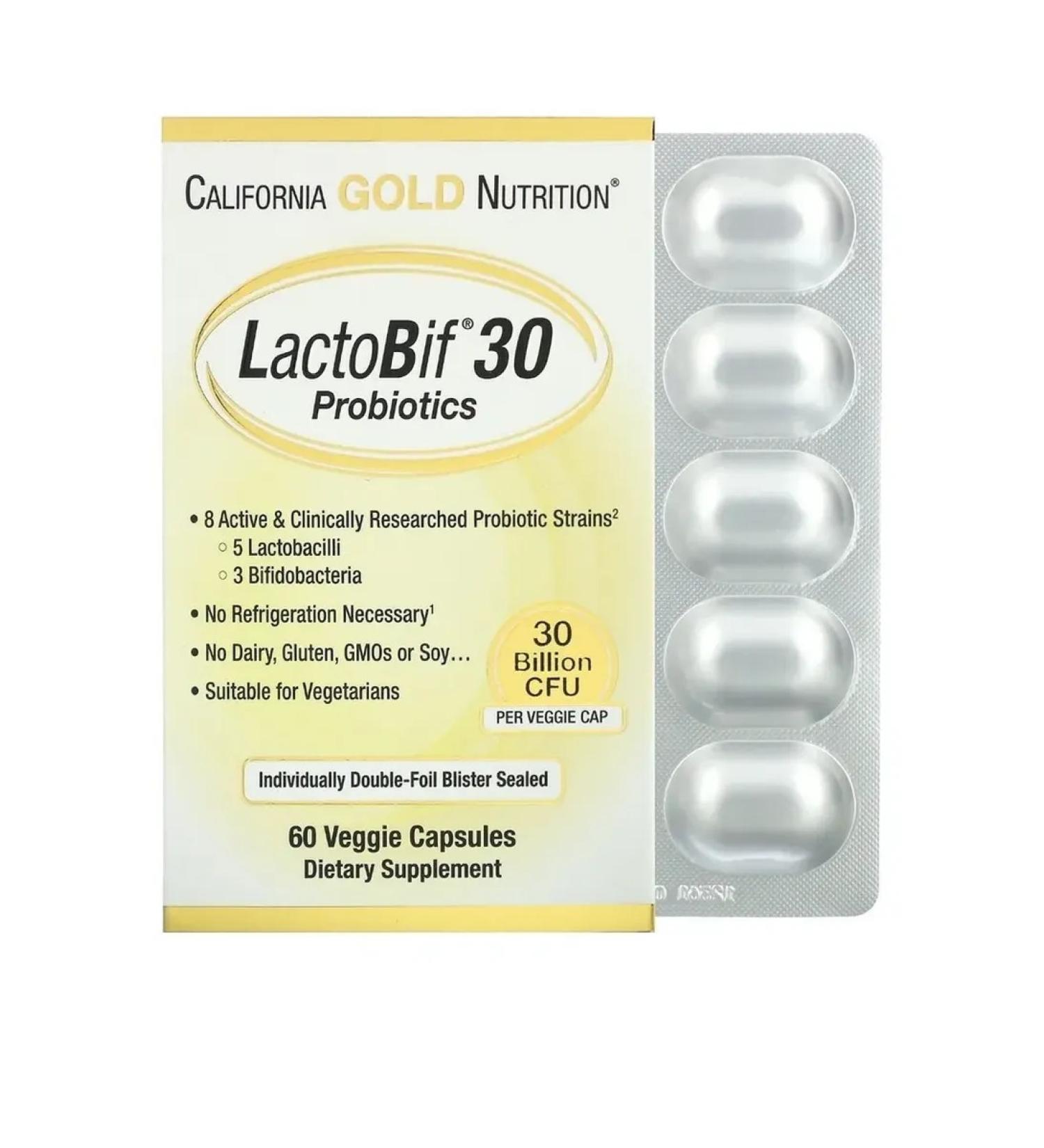 California Gold Nutrition Lactobif 30 billion KE 60 probiotics capsules - Buy Online on GoSupps.com